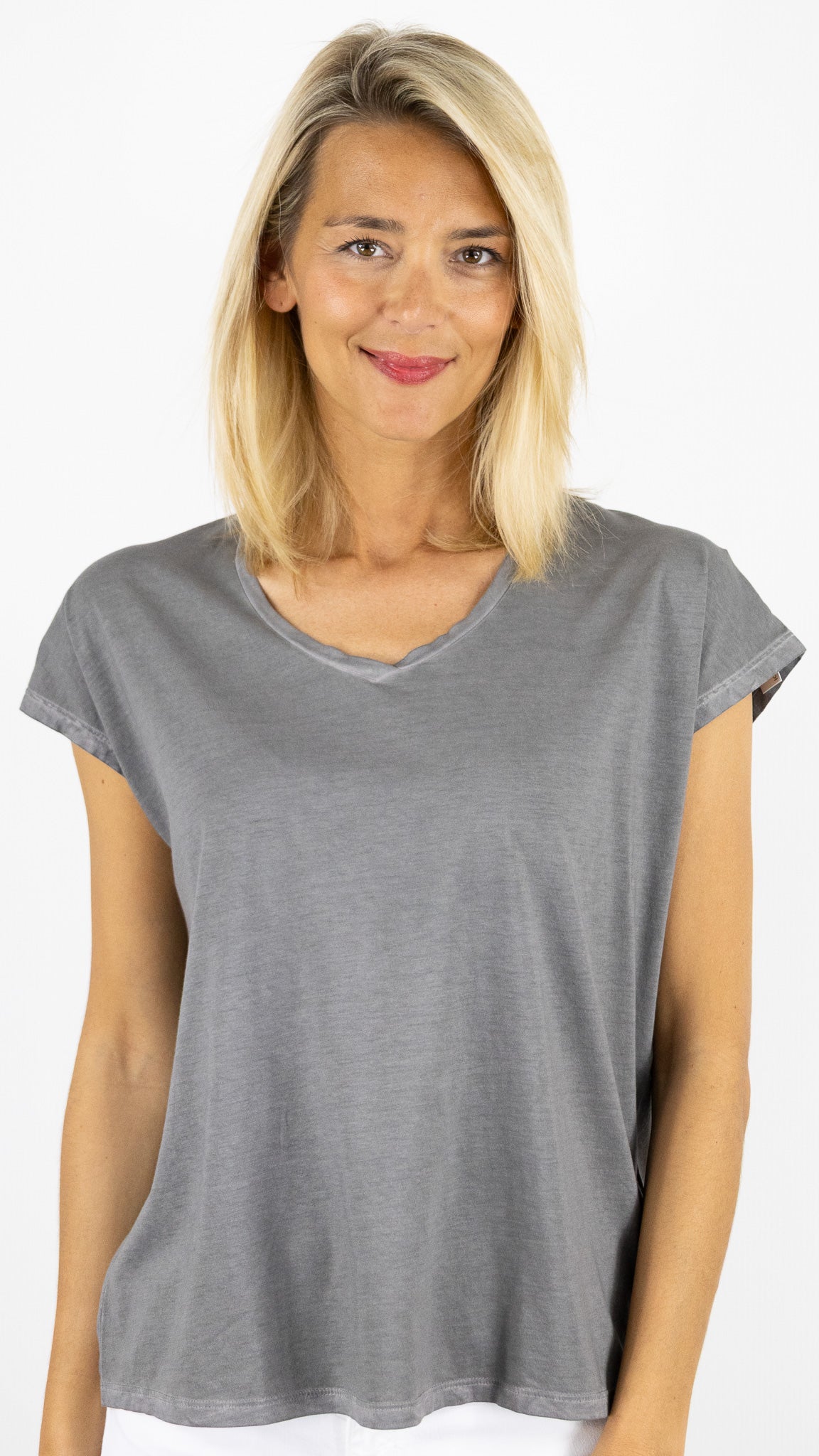 TEE-SHIRT DELAVE V EN COTON PIMA ANONYM EMIW#COLOR_PEPPER/GRIS
