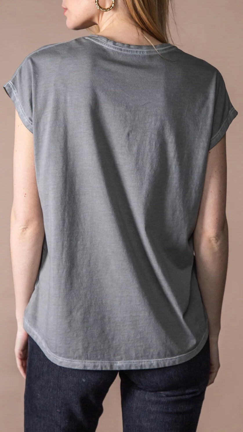 TEE-SHIRT DELAVE V EN COTON PIMA ANONYM EMIW#COLOR_PEPPER/GRIS