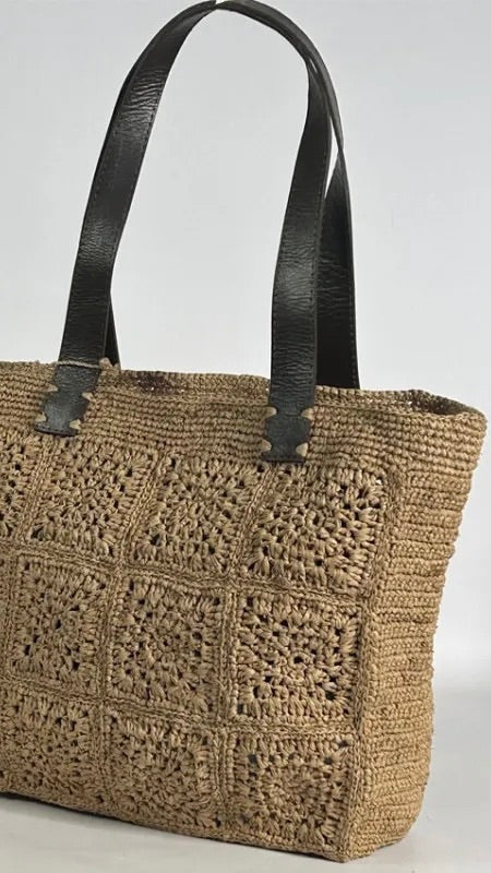 SAC PORTE EPAULE EN RAPHIA ET ANSES EN CUIR#COLOR_THE