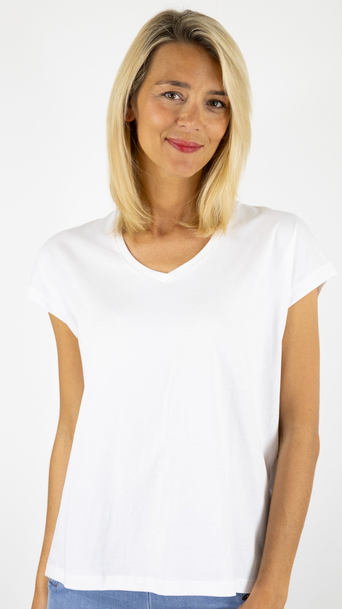TEE-SHIRT V EN COTON PIMA ANONYM EMI BLANC