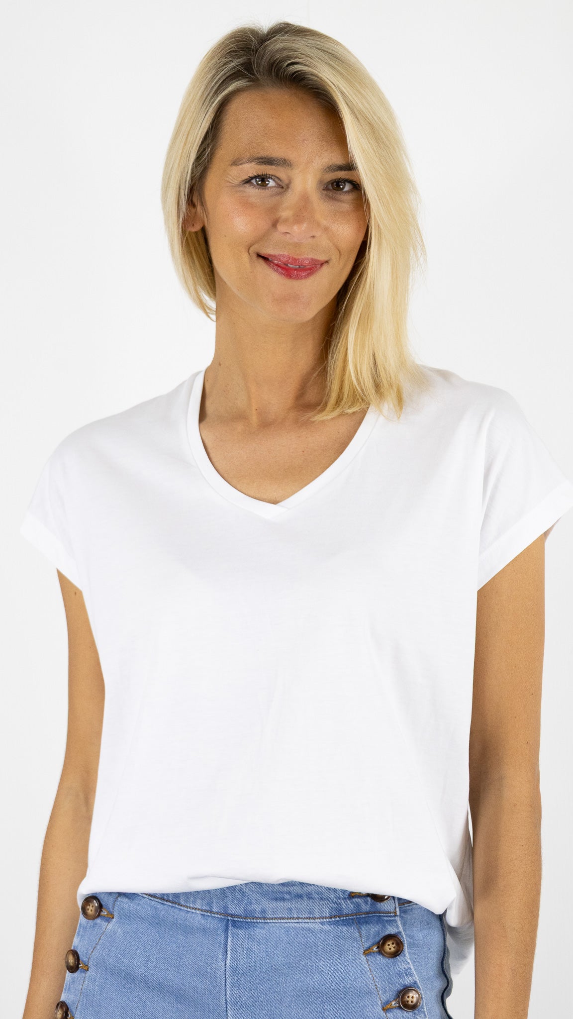 TEE-SHIRT V EN COTON PIMA ANONYM EMI BLANC