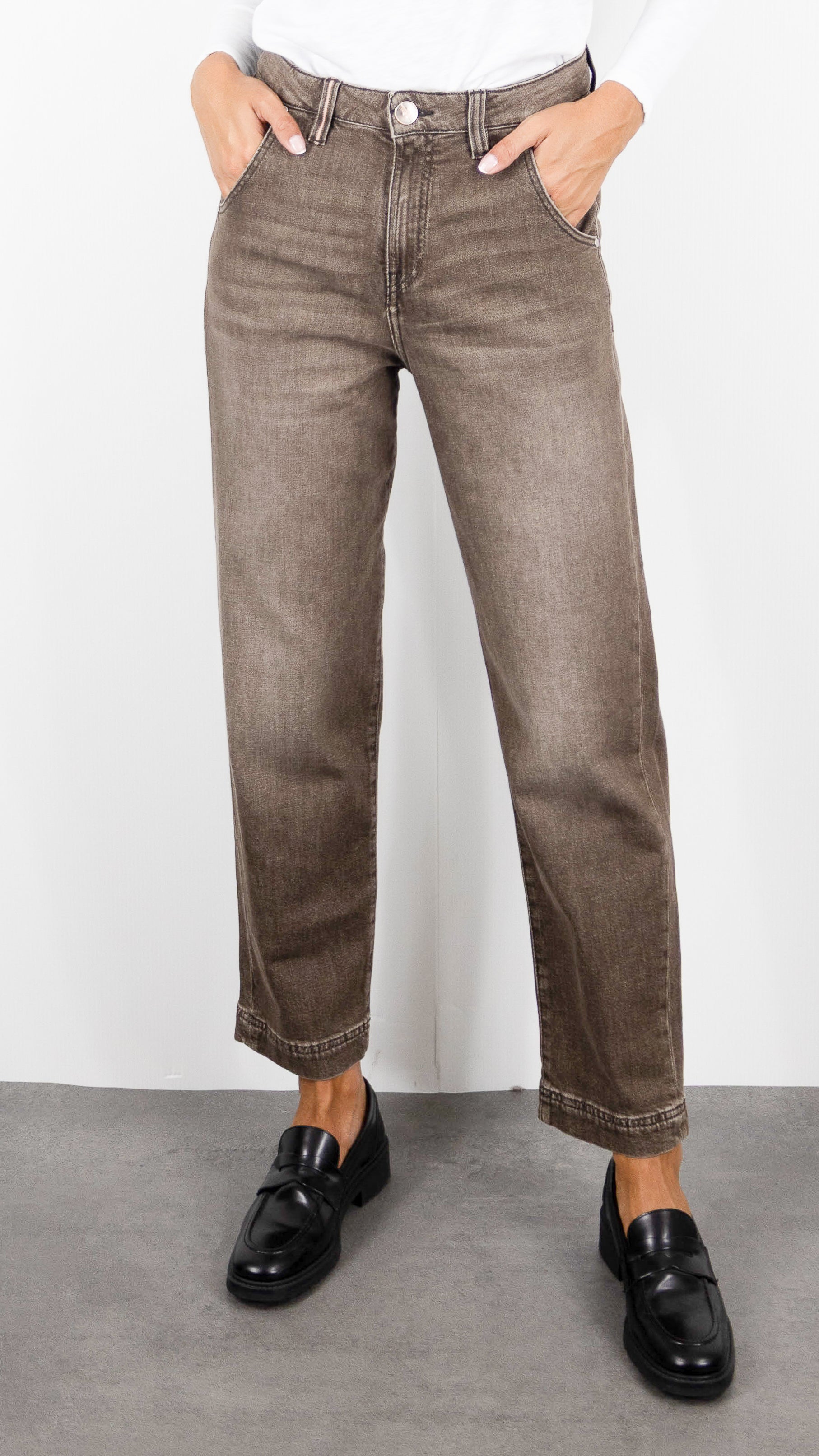 JEANS CAROTTE EFFET DEELAVE LARGE REVERS POUR FEMME  ISLOW ENZO LANZAROTE SANDSTORM WASH MARRON