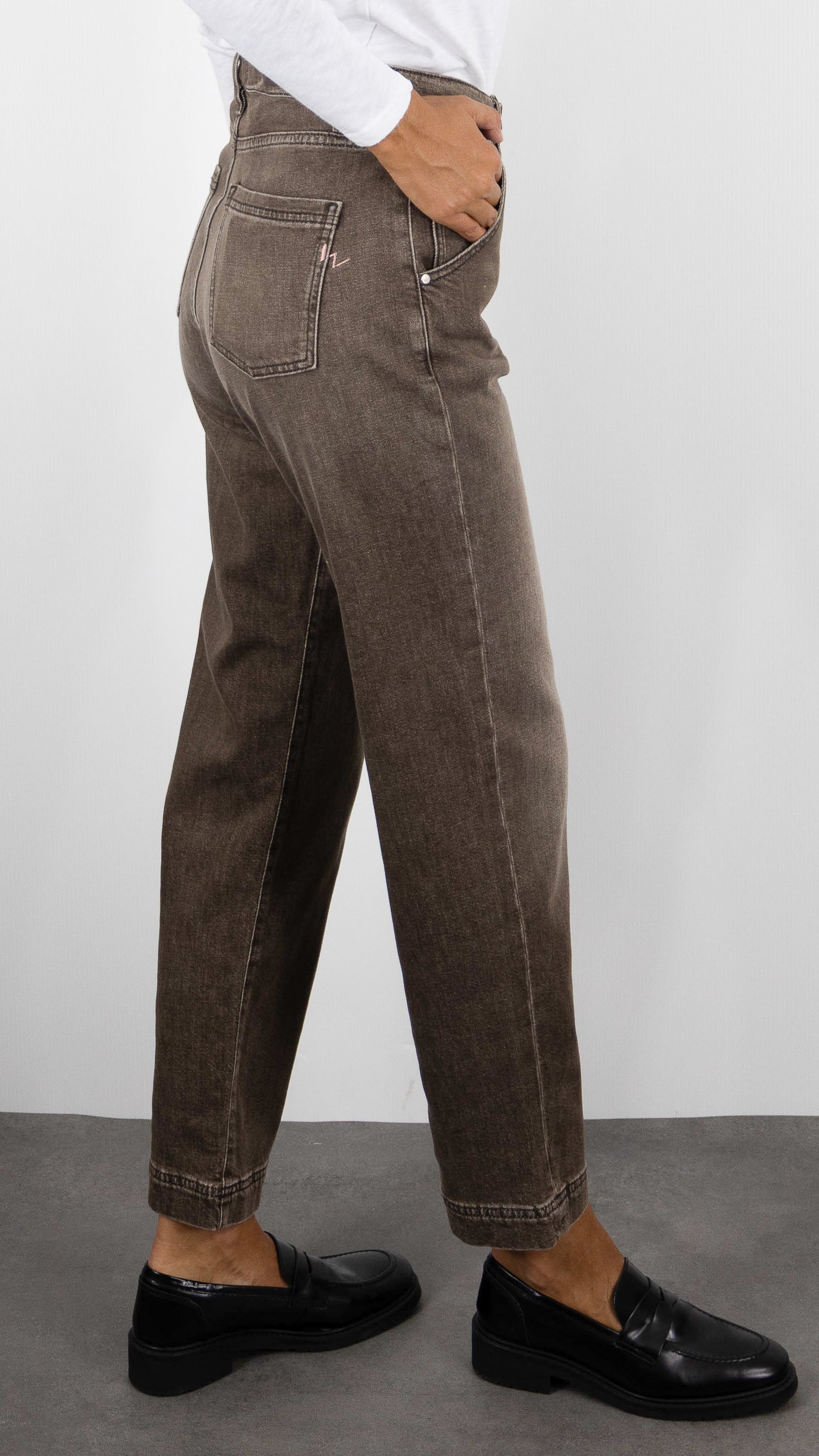 JEANS CAROTTE EFFET DEELAVE LARGE REVERS POUR FEMME  ISLOW ENZO LANZAROTE SANDSTORM WASH MARRON