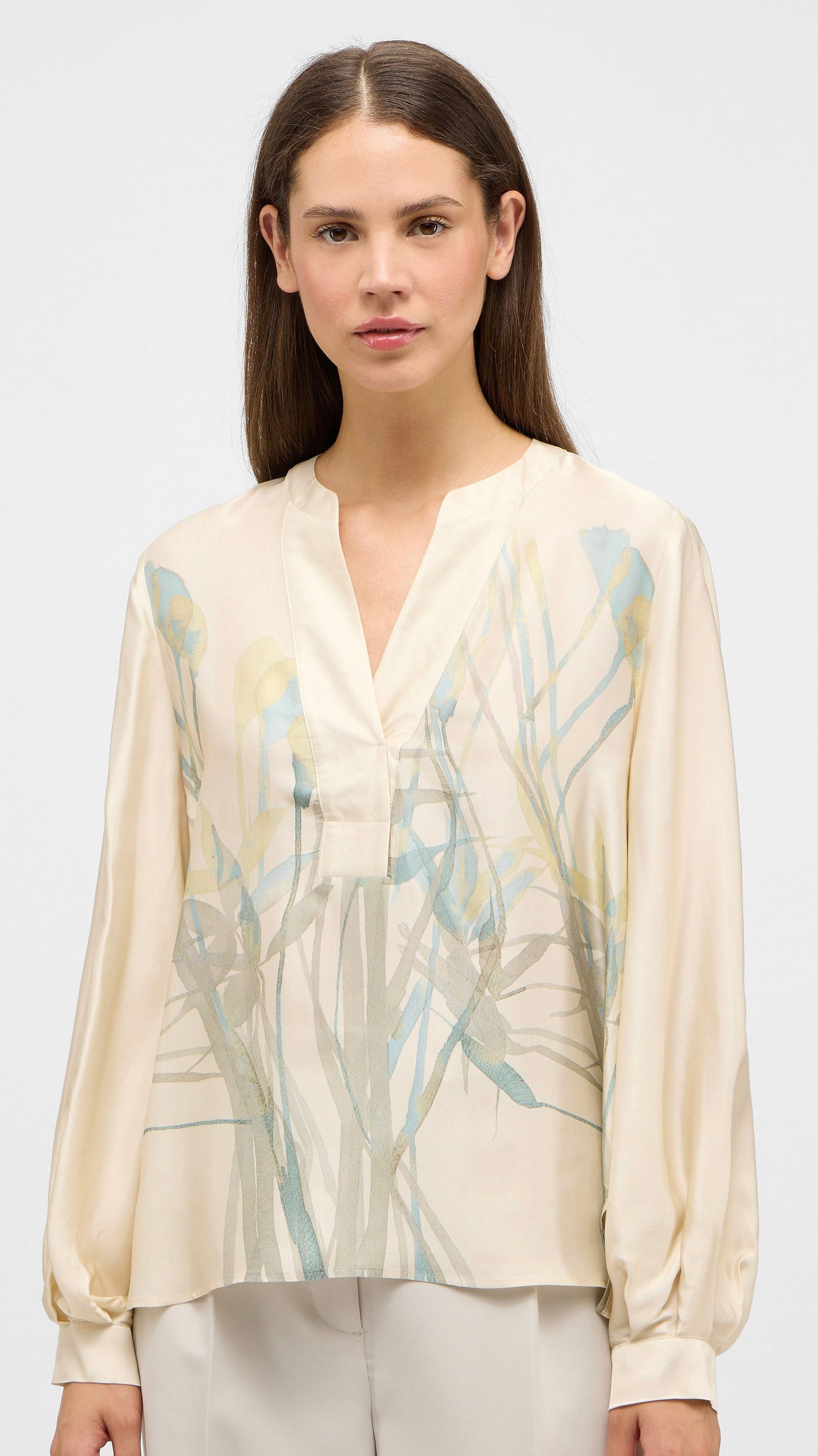 BLOUSE FLUIDE IMPRIMEE BEIGE INDIGO  ETERNA 7984 DP46