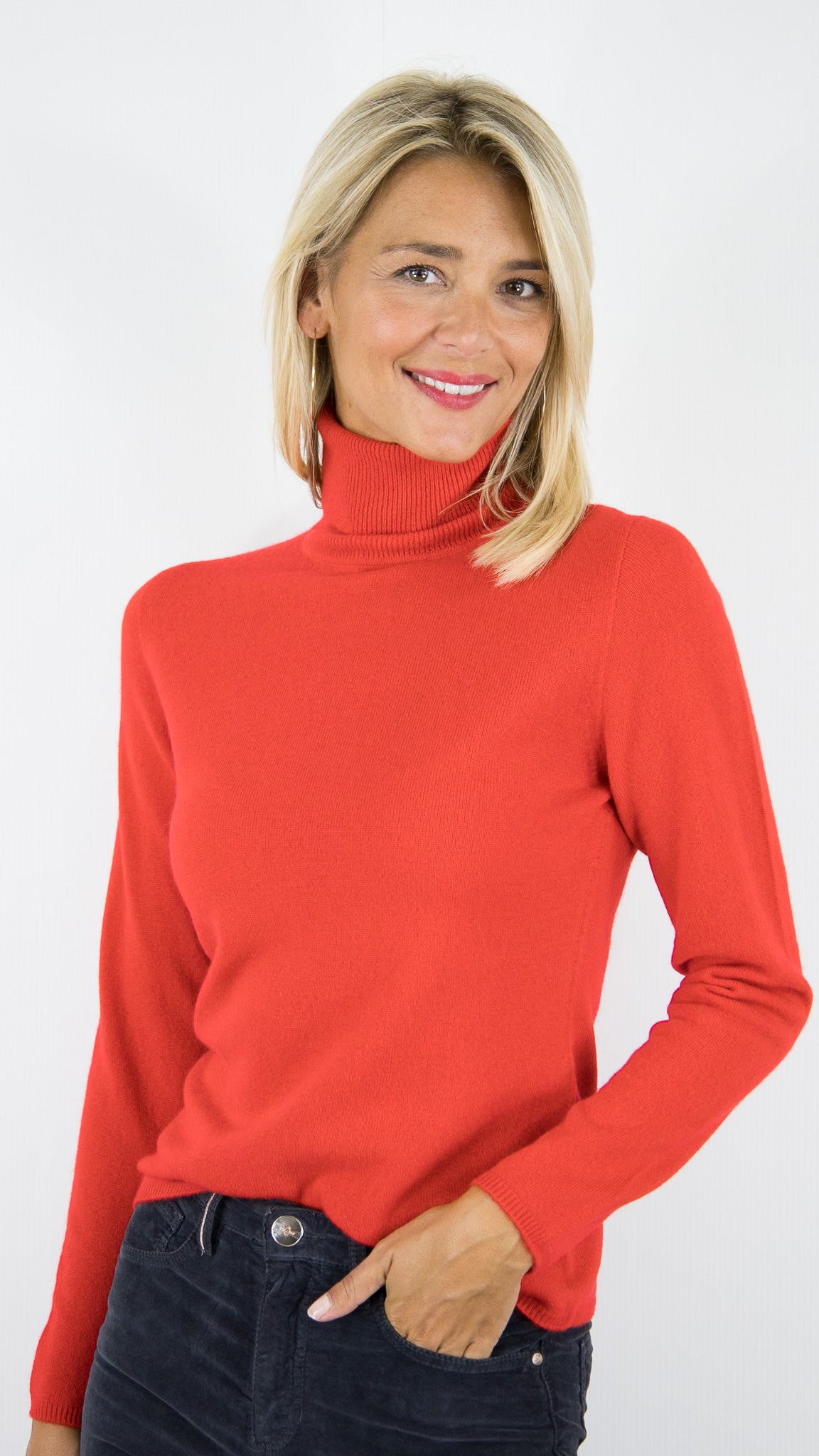 PULL COL ROULE PRES DU CORPS EN CACHEMIRE POUR FEMME ESTHEME F01H#COLOR_23014/ECARLATE