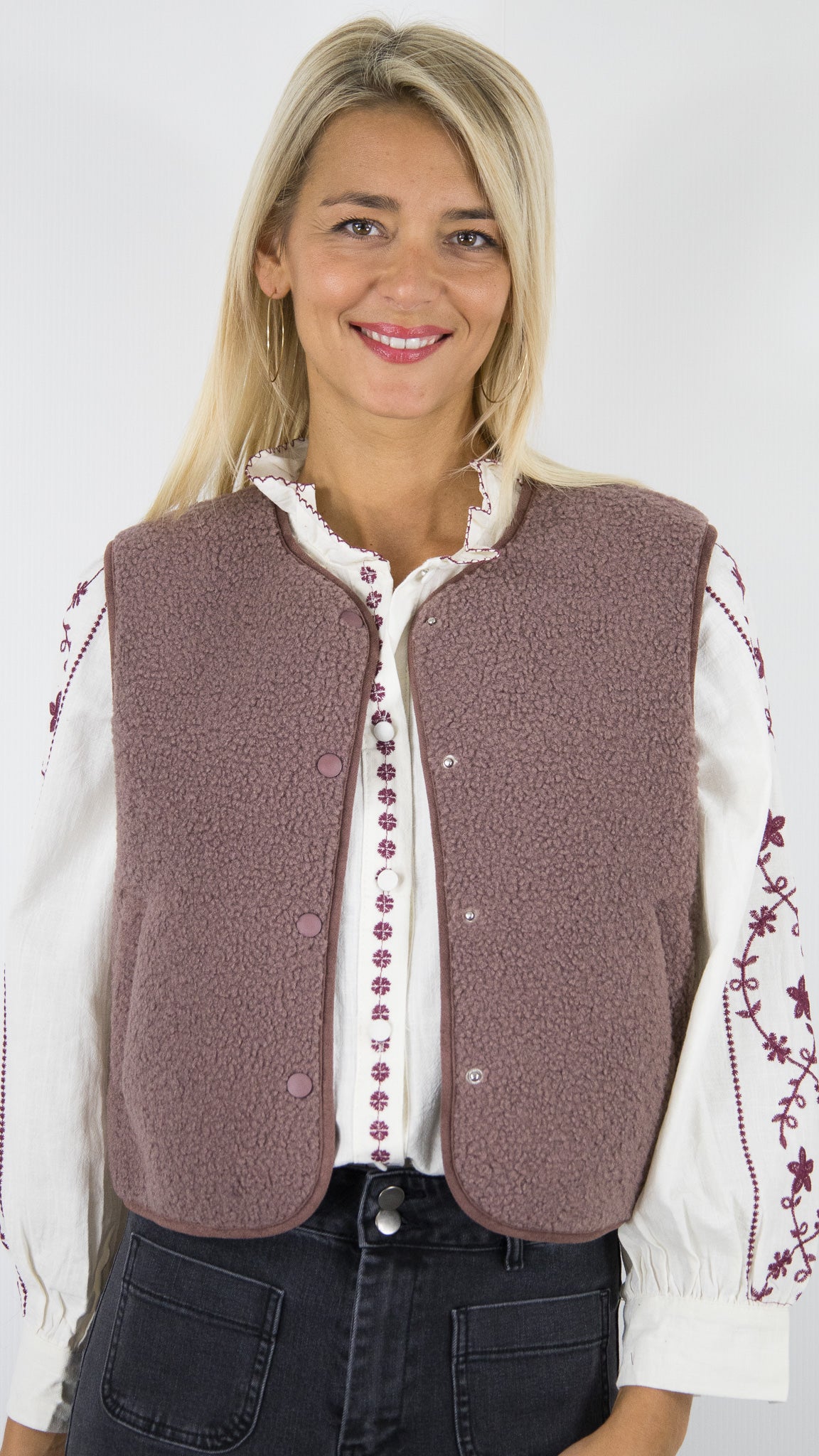 GILET SANS MANCHES MOUTONS TAUPE ROSE VIEUX ROSE FEMME CHARLIOR F16032 