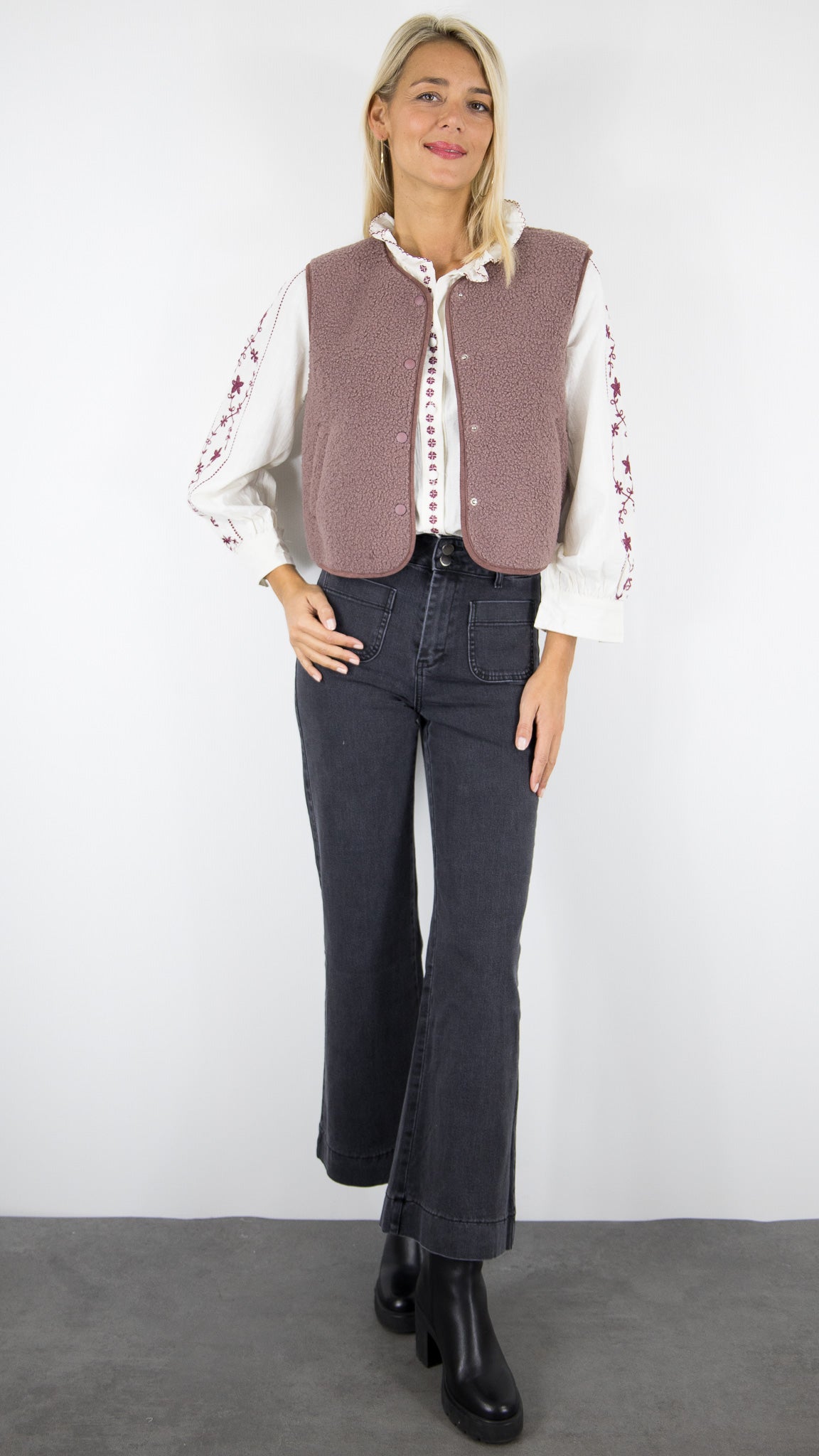 GILET SANS MANCHES MOUTONS TAUPE ROSE VIEUX ROSE FEMME CHARLIOR F16032 