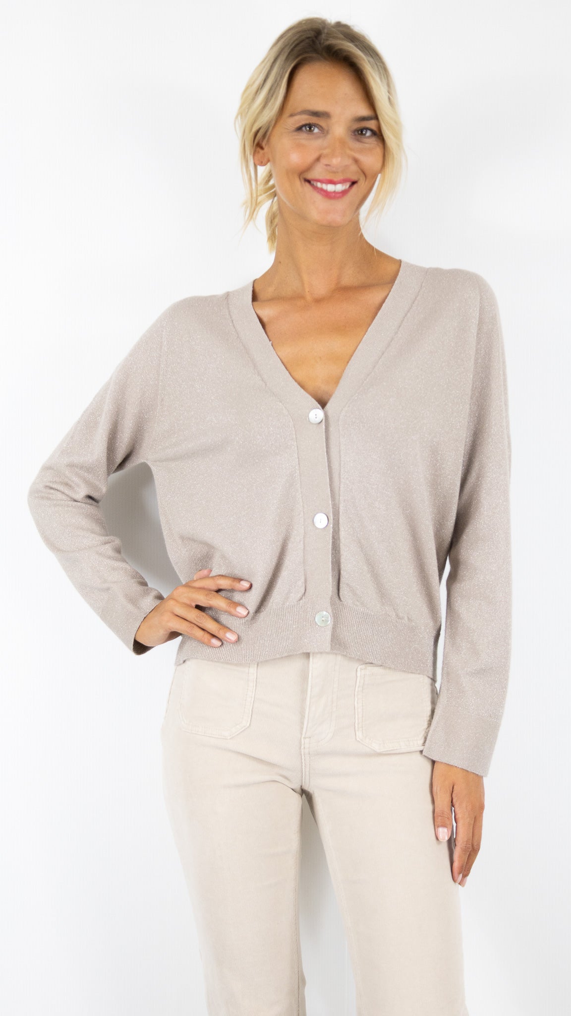 GILET V AMPLE A PAILLETTES BEIGE FONCE FEMME ALEXANDRE LAURENT F8884