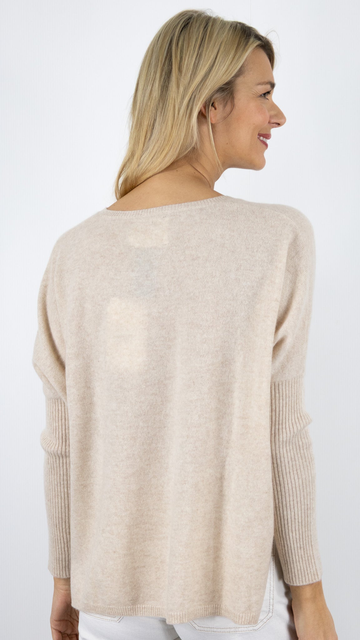 PULL AMPLE COL V  EN CACHEMIRE NOT SHY FAUSTINE#COLOR_BEIGE CHINE