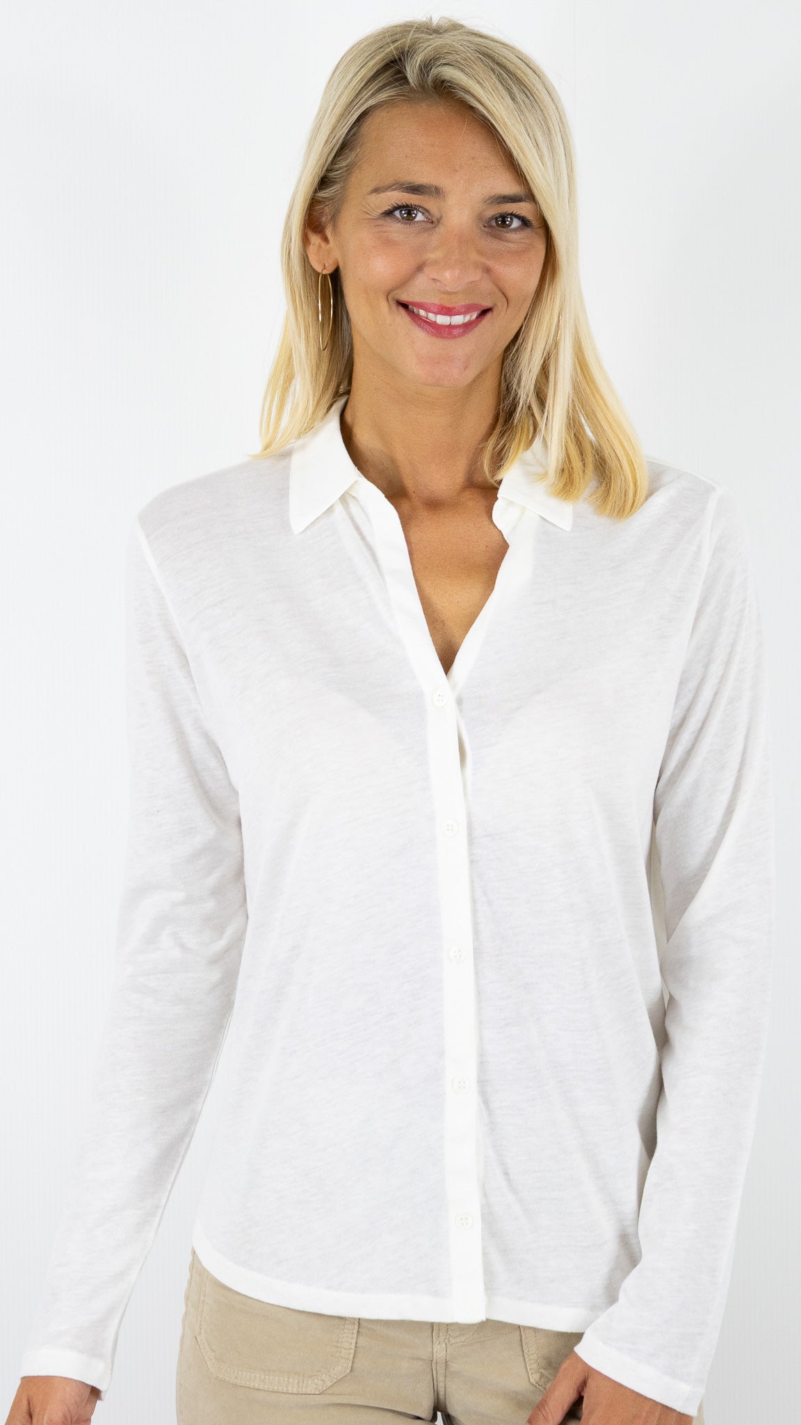 TEE-SHIRT COL POLO EN COTON CACHEMIRE MAJESTIC FCH160 M005#COLOR_125/BLANC LAIT