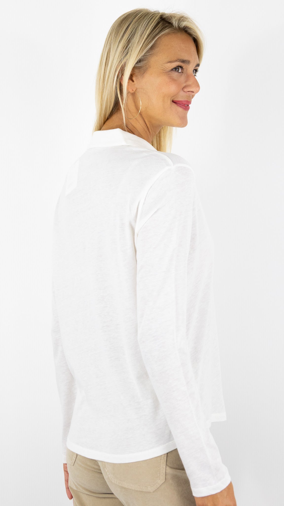 TEE-SHIRT COL POLO EN COTON CACHEMIRE MAJESTIC FCH160 M005#COLOR_125/BLANC LAIT