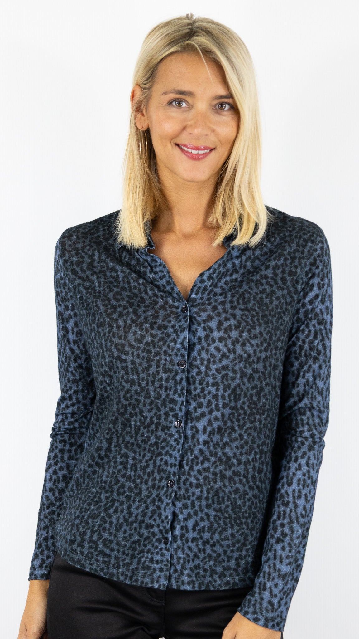 TEE-SHIRT CHEMISE IMPRIME LEOPARD MAJESTIC FCH160 M491#COLOR_1000/BLEU SAFIR