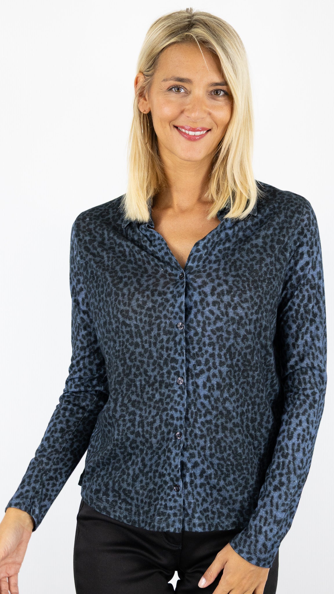 TEE-SHIRT CHEMISE IMPRIME LEOPARD MAJESTIC FCH160 M491#COLOR_1000/BLEU SAFIR