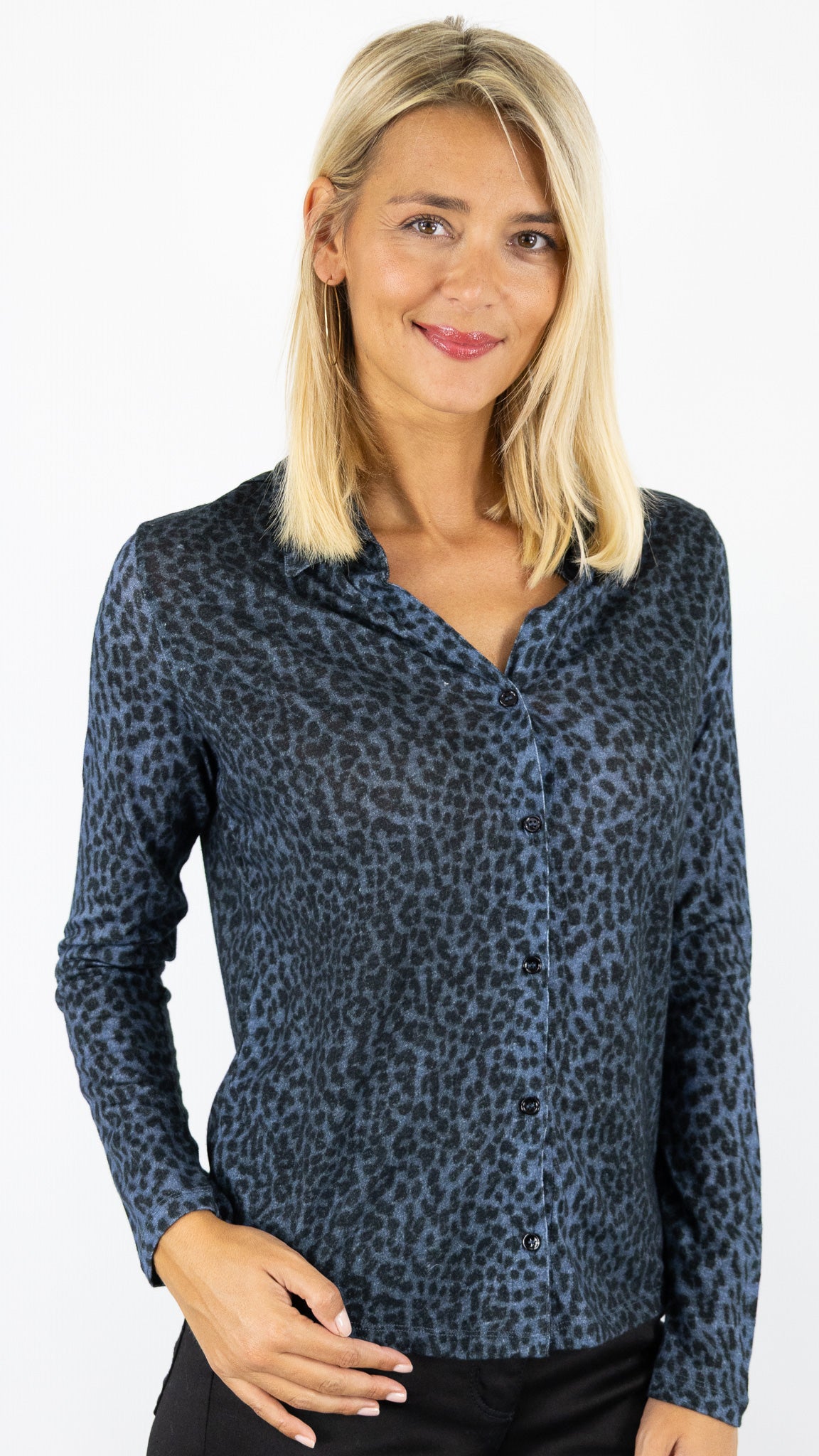 TEE-SHIRT CHEMISE IMPRIME LEOPARD MAJESTIC FCH160 M491#COLOR_1000/BLEU SAFIR
