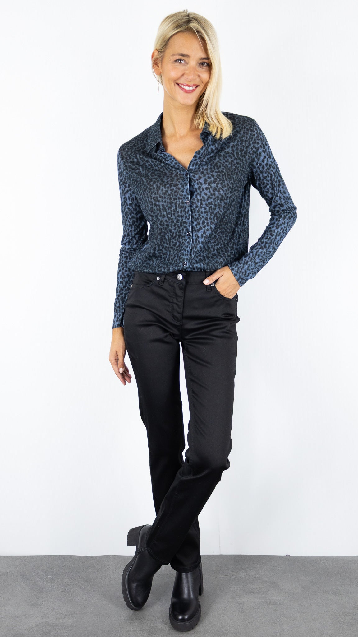 TEE-SHIRT CHEMISE IMPRIME LEOPARD MAJESTIC FCH160 M491#COLOR_1000/BLEU SAFIR