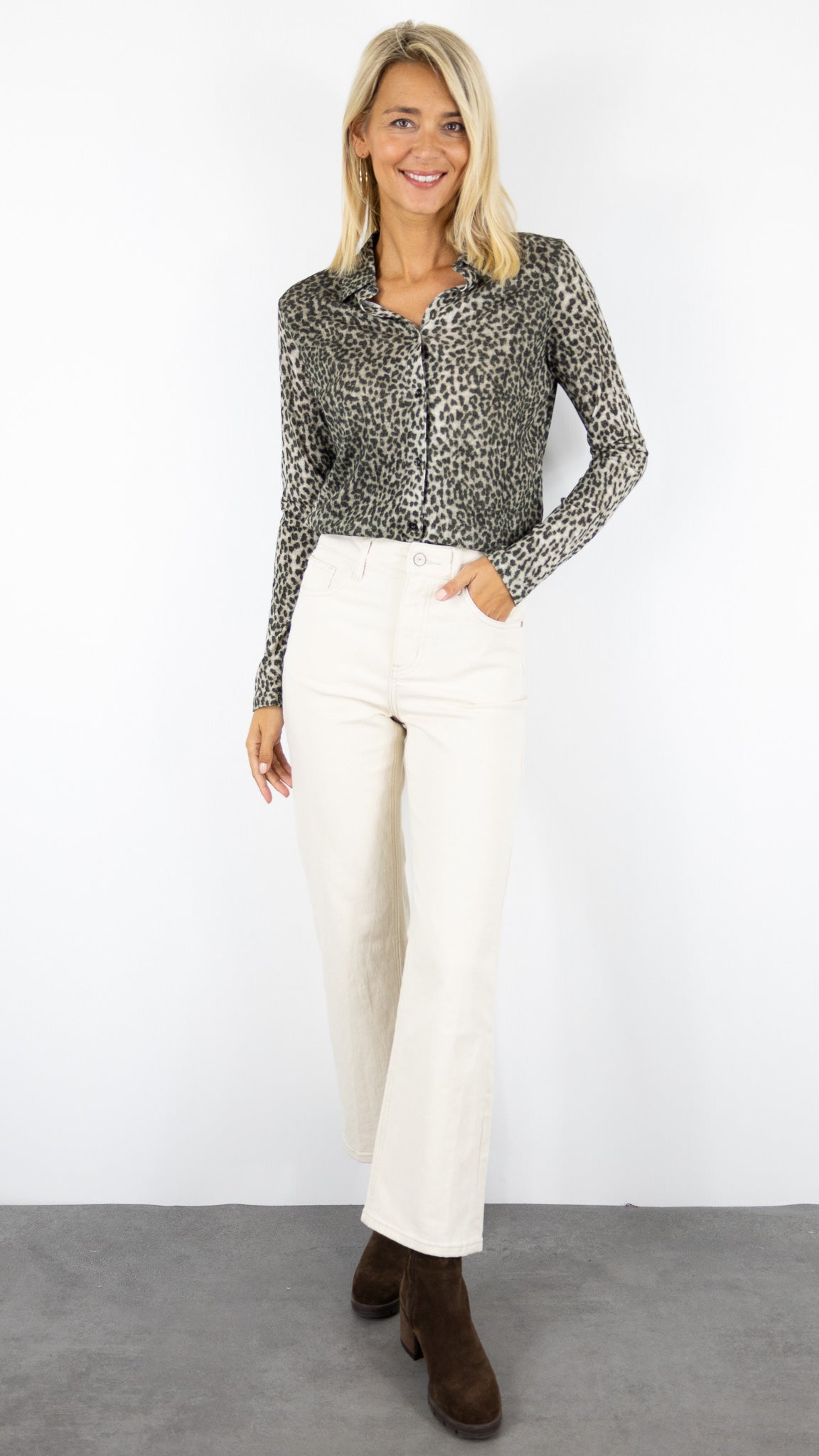 TEE-SHIRT CHEMISE IMPRIME LEOPARD MAJESTIC FCH160 M491#COLOR_678/FICELLE BEIGE