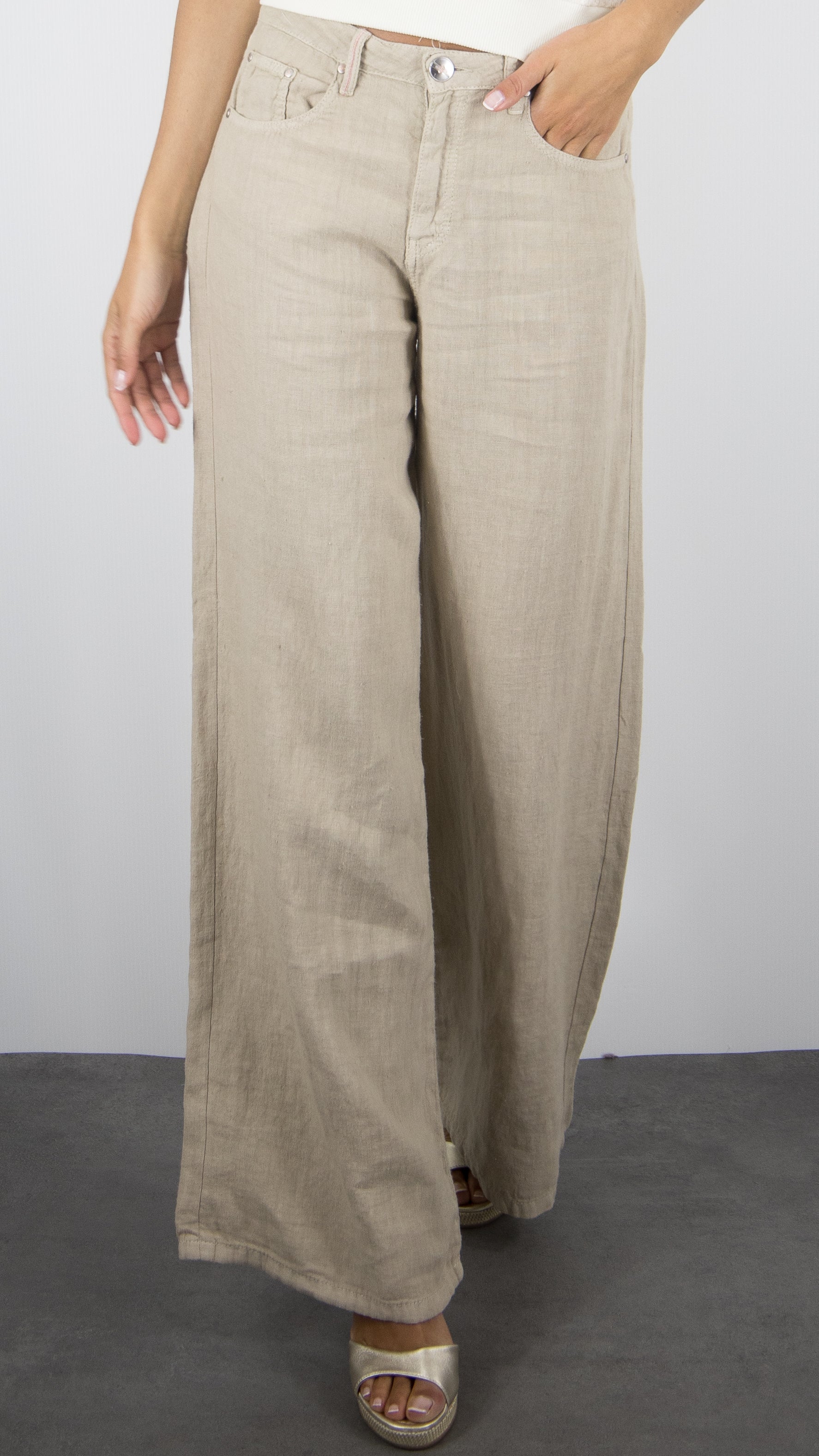 PANTALON LARGE EN LIN POUR FEMME BEIGE  ISLOW FELICITY LIN SAUVAGE