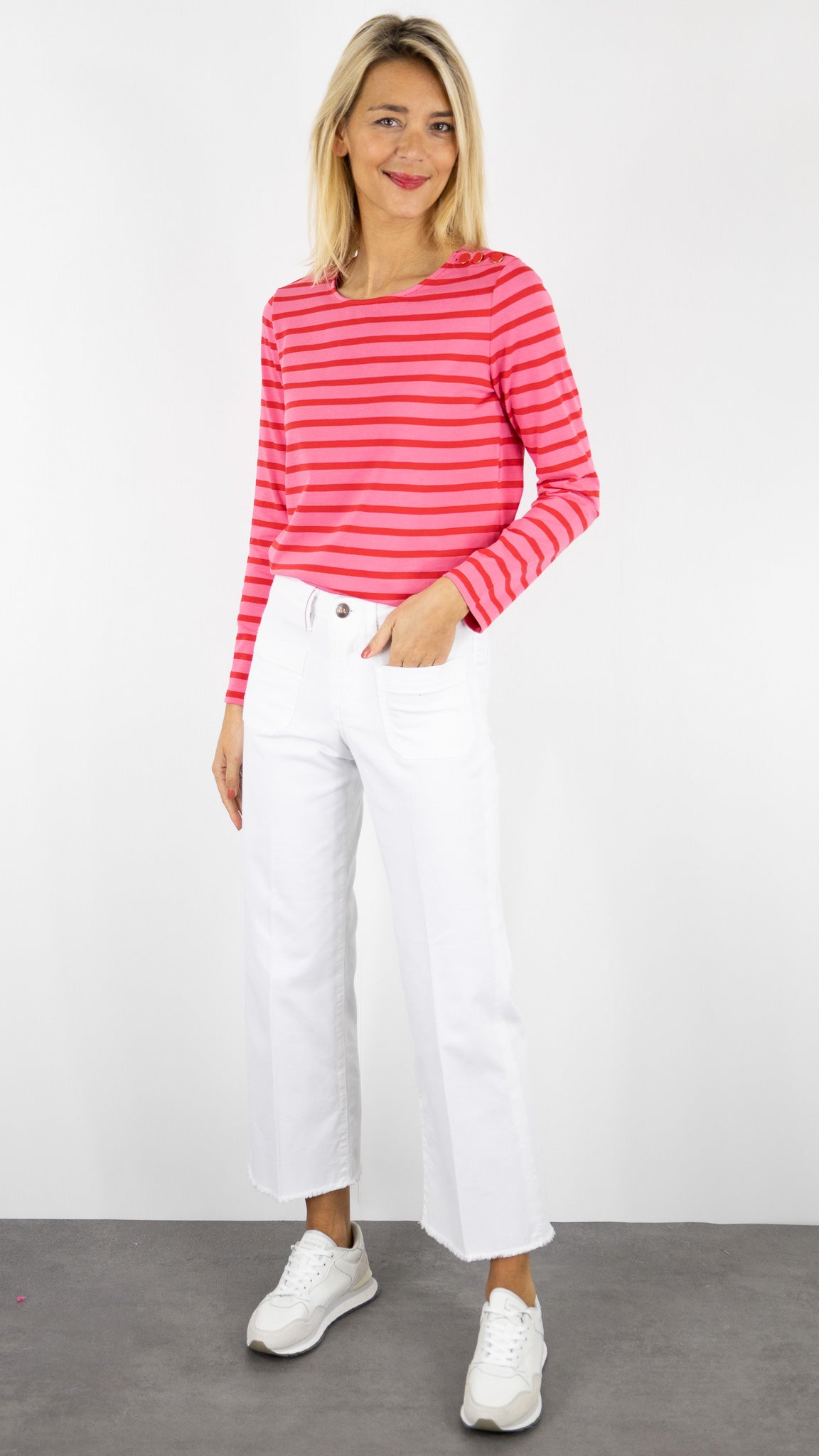 TEE-SHIRT MARINIERE EN COTON COL ROND DES PETITS HAUTS FILIPETTE#COLOR_BUBBLE TOMATE