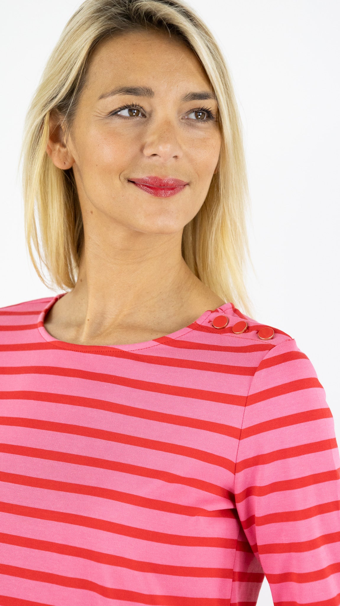 TEE-SHIRT MARINIERE EN COTON COL ROND DES PETITS HAUTS FILIPETTE#COLOR_BUBBLE TOMATE