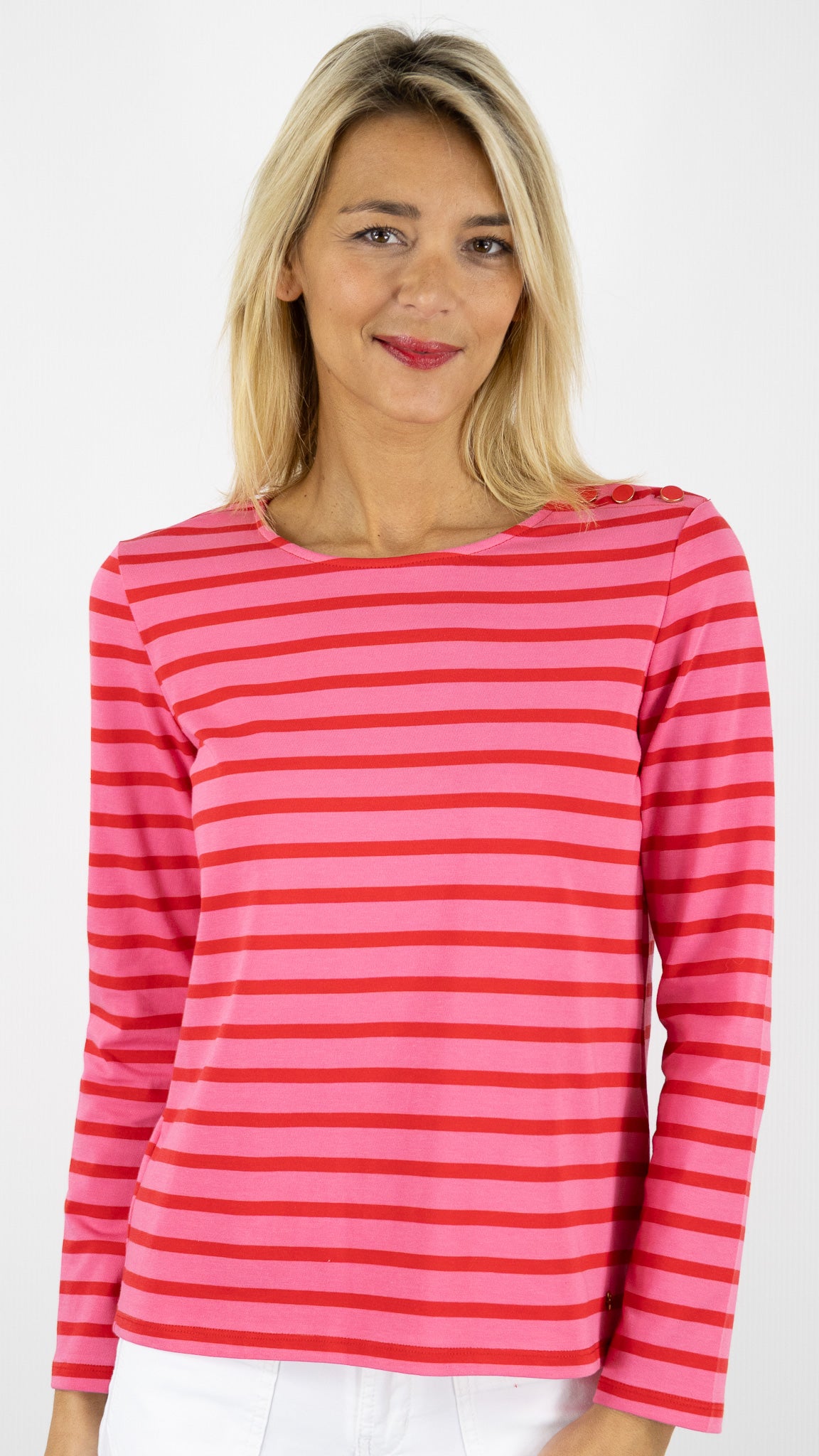 TEE-SHIRT MARINIERE EN COTON COL ROND DES PETITS HAUTS FILIPETTE#COLOR_BUBBLE TOMATE