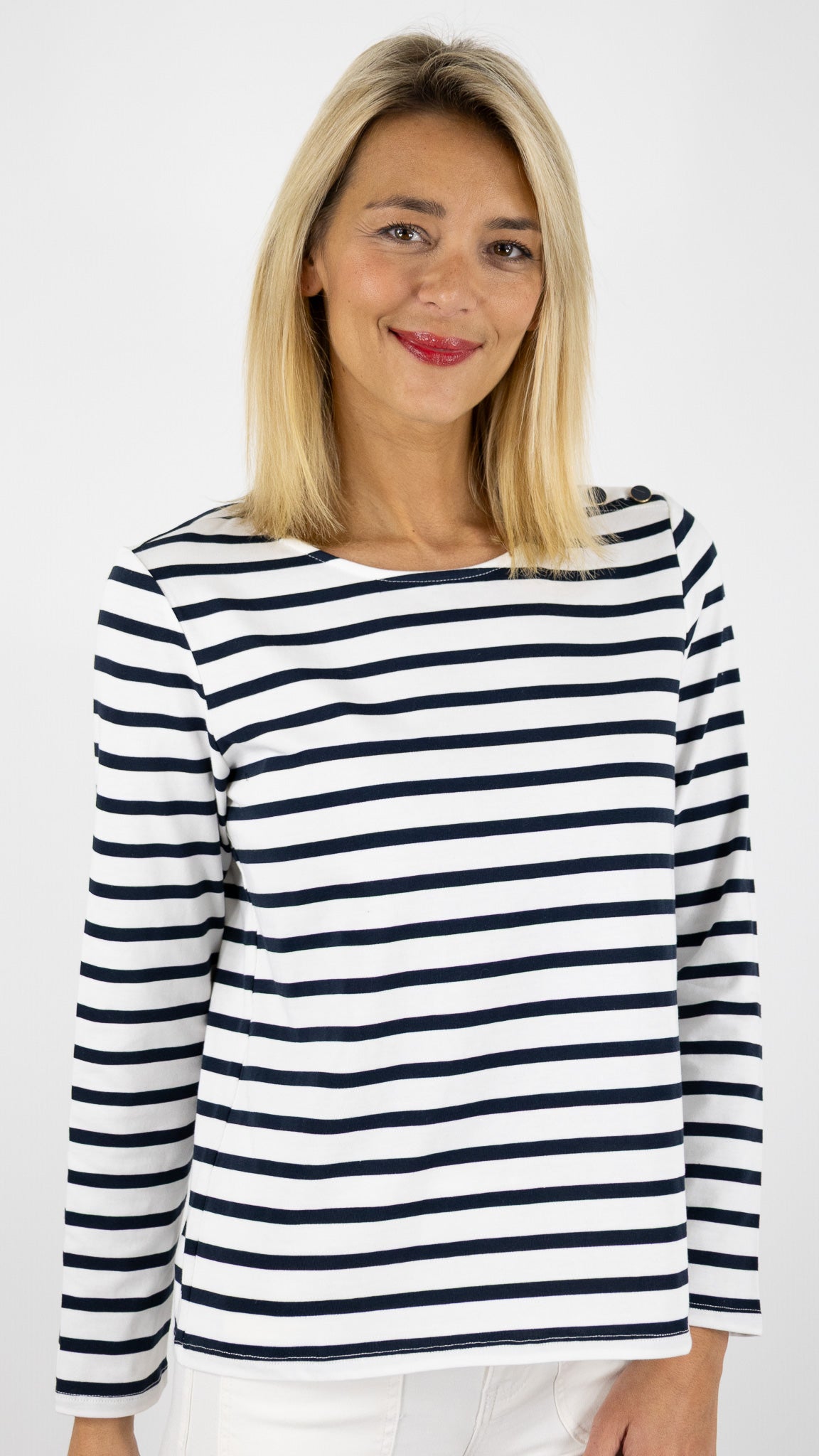 TEE-SHIRT MARINIERE EN COTON COL ROND DES PETITS HAUTS FILIPETTE#COLOR_ECRU MARINE