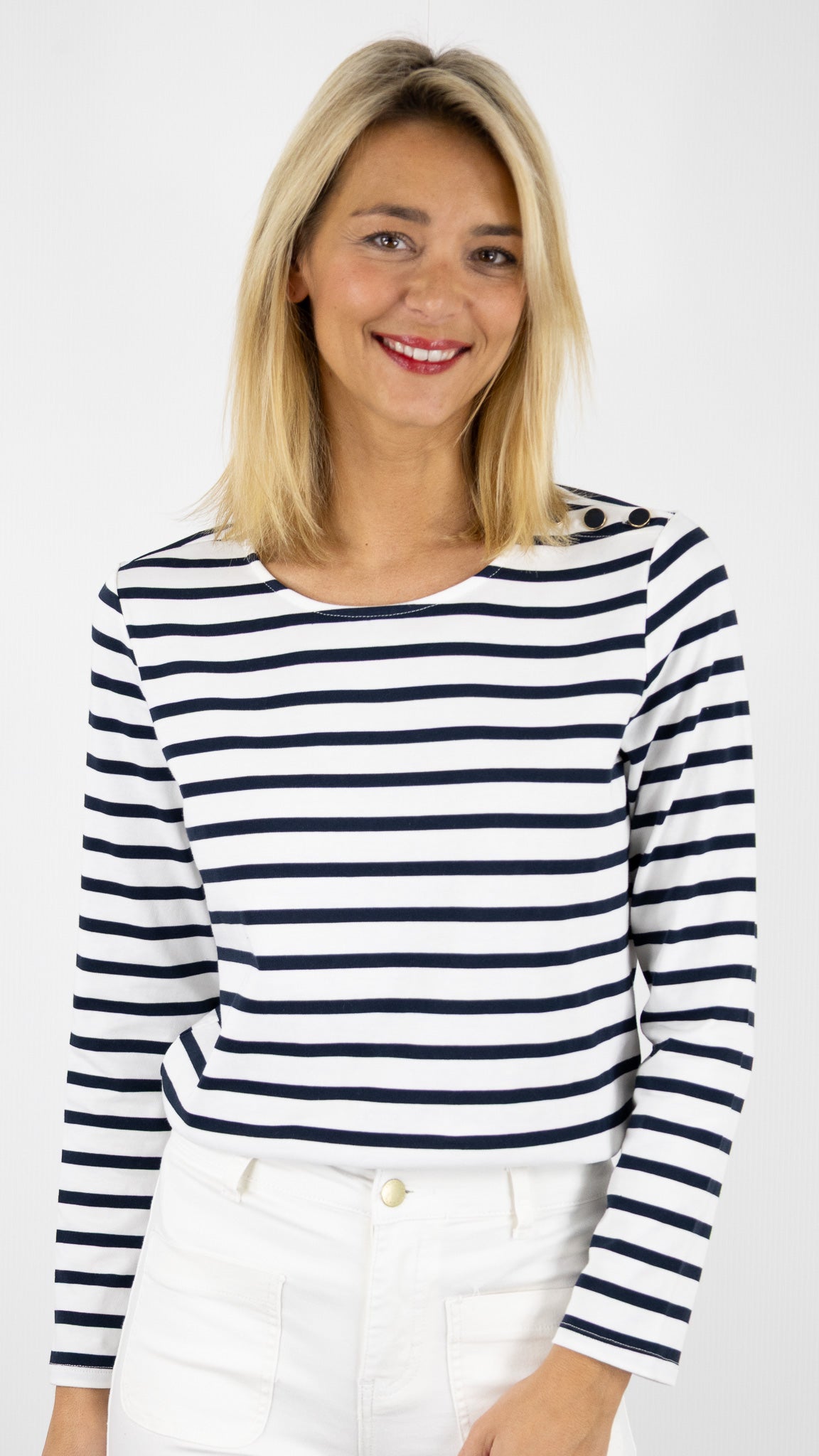 TEE-SHIRT MARINIERE EN COTON COL ROND DES PETITS HAUTS FILIPETTE#COLOR_ECRU MARINE