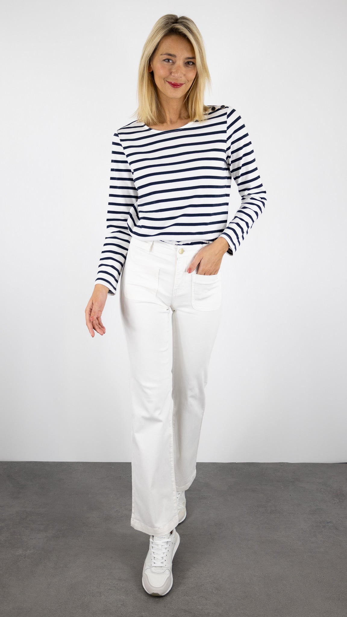 TEE-SHIRT MARINIERE EN COTON COL ROND DES PETITS HAUTS FILIPETTE#COLOR_ECRU MARINE