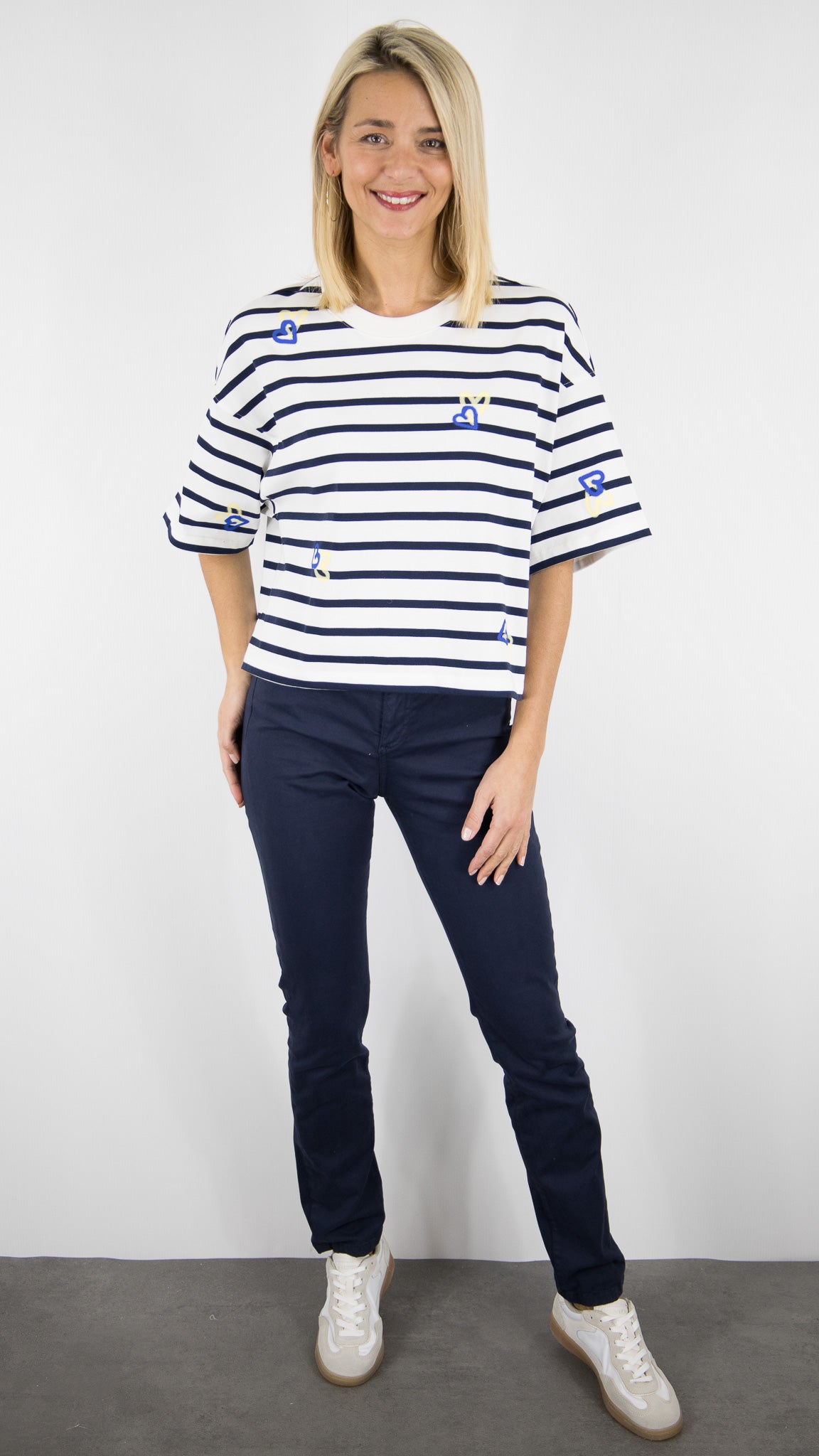 TEE-SHIRT LARGE MARINIERE ET COEURS INDIGO BEURRE DES PETITS HAUTS FIONA