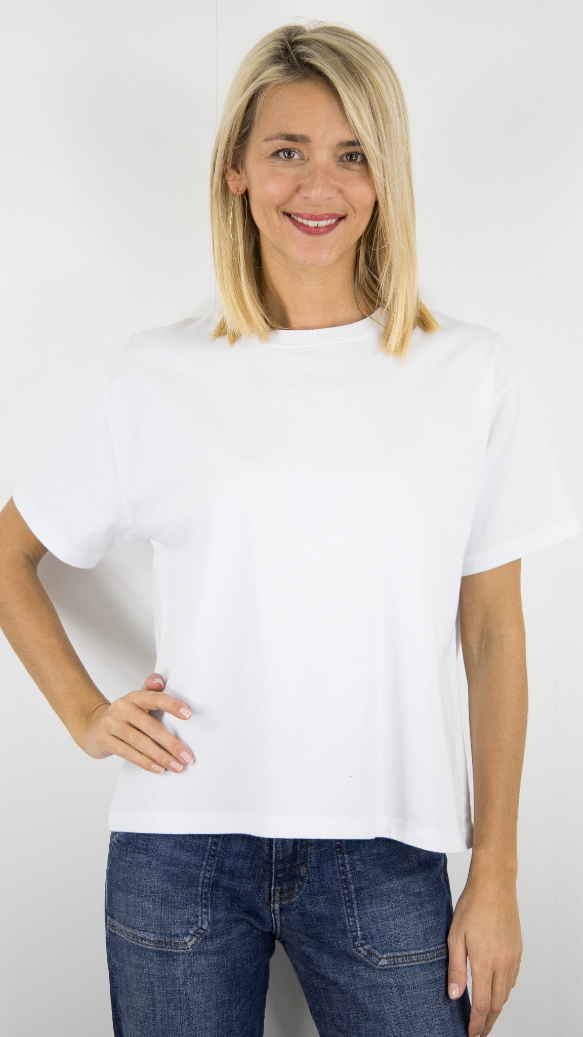 TEE-SHIRT LARGE MANCHES COURTES EN COTON POUR FEMME AMERICAN VINTAGE FIZVALLEY#COLOR_BLANC
