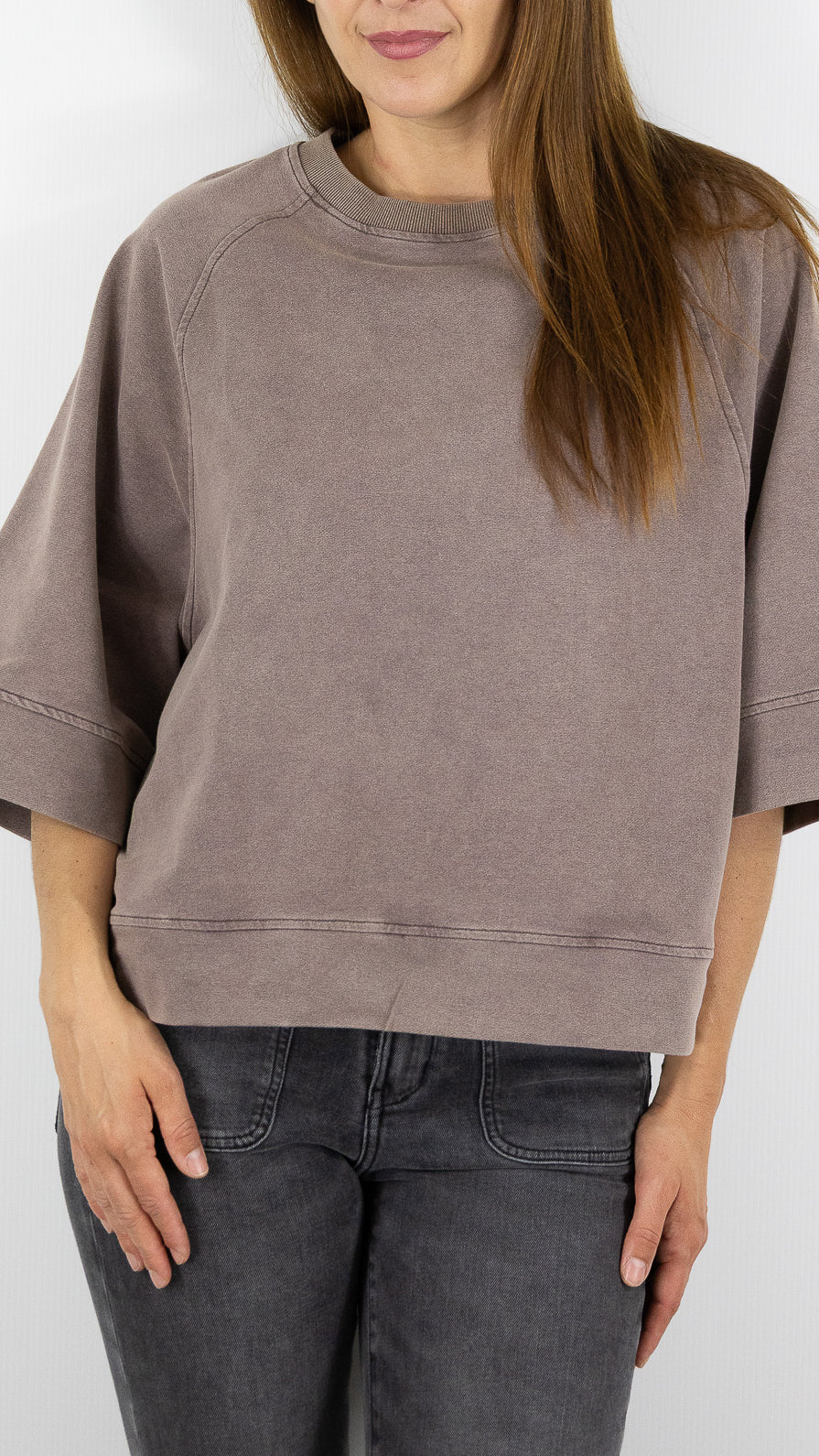 SWEAT AMPLE MANCHES 3/4 EN COTON POUR FEMME MARRON FEELKOO FK107#COLOR_MARRON