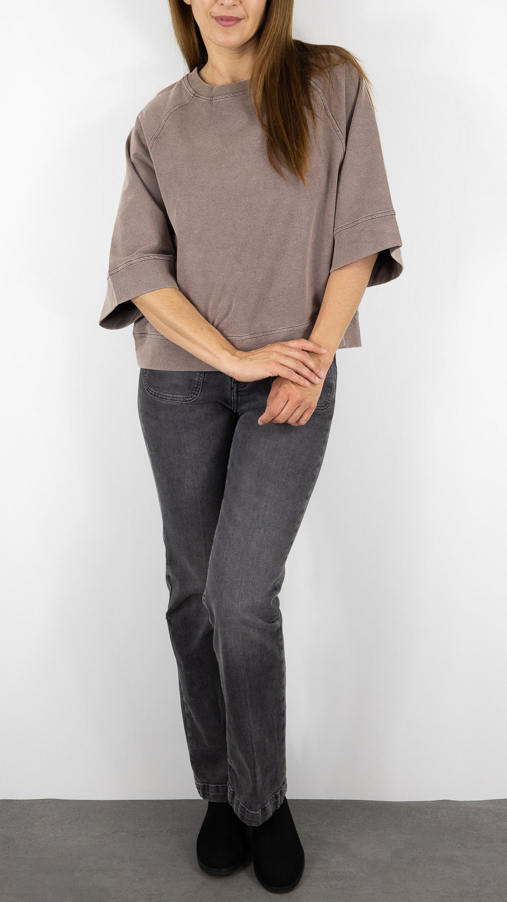 SWEAT AMPLE MANCHES 3/4 EN COTON POUR FEMME MARRON FEELKOO FK107#COLOR_MARRON