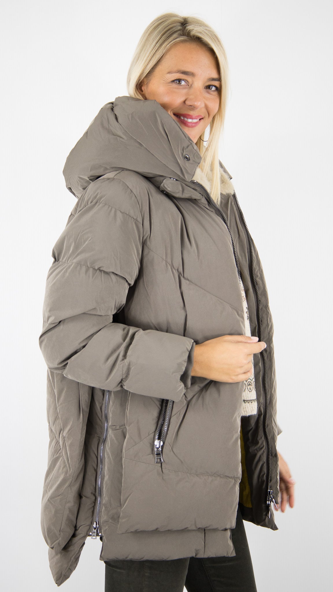 DOUDOUNE EPAISSE A CAPUCHE POUR FEMME HIVER BLONDE N°8 FROST DARK TAUPE