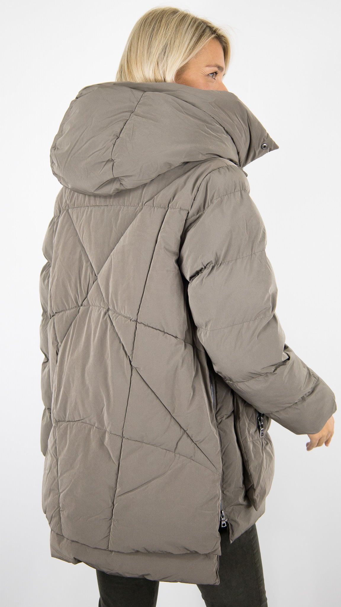DOUDOUNE EPAISSE A CAPUCHE POUR FEMME HIVER BLONDE N°8 FROST DARK TAUPE