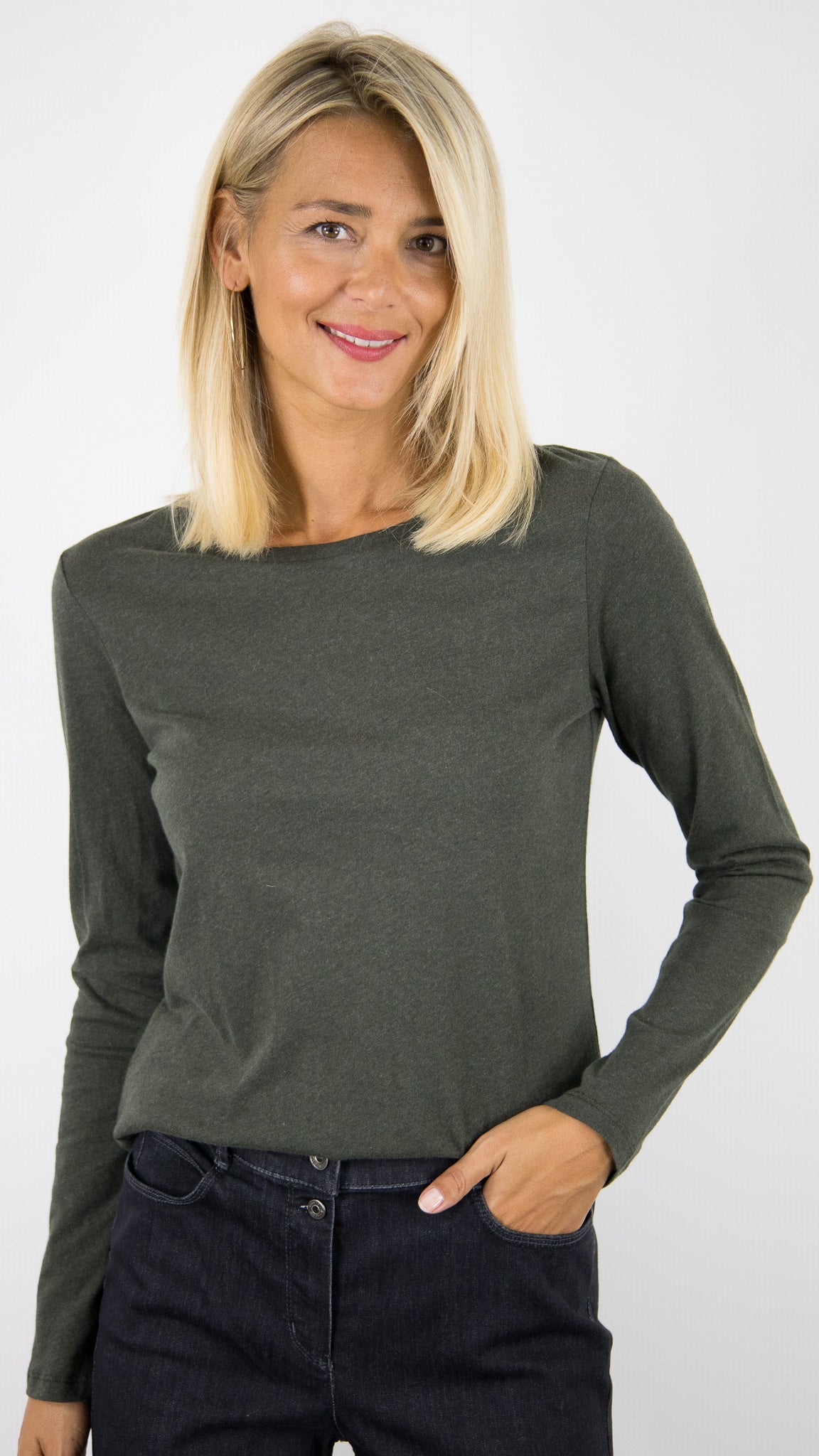 TEE-SHIRT COL ROND EN COTON DELUXE FEMME MAJESTIC FTS037 M007#COLOR_1013/FOREST KAKI