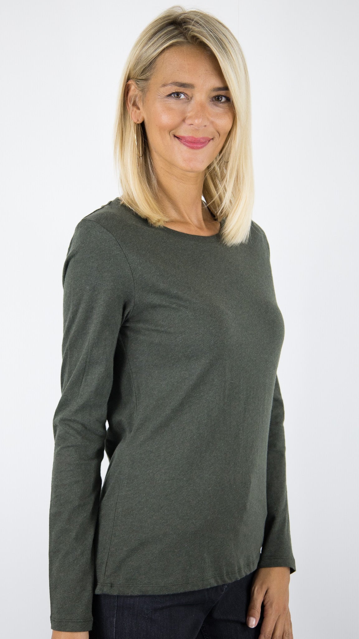 TEE-SHIRT COL ROND EN COTON DELUXE FEMME MAJESTIC FTS037 M007#COLOR_1013/FOREST KAKI