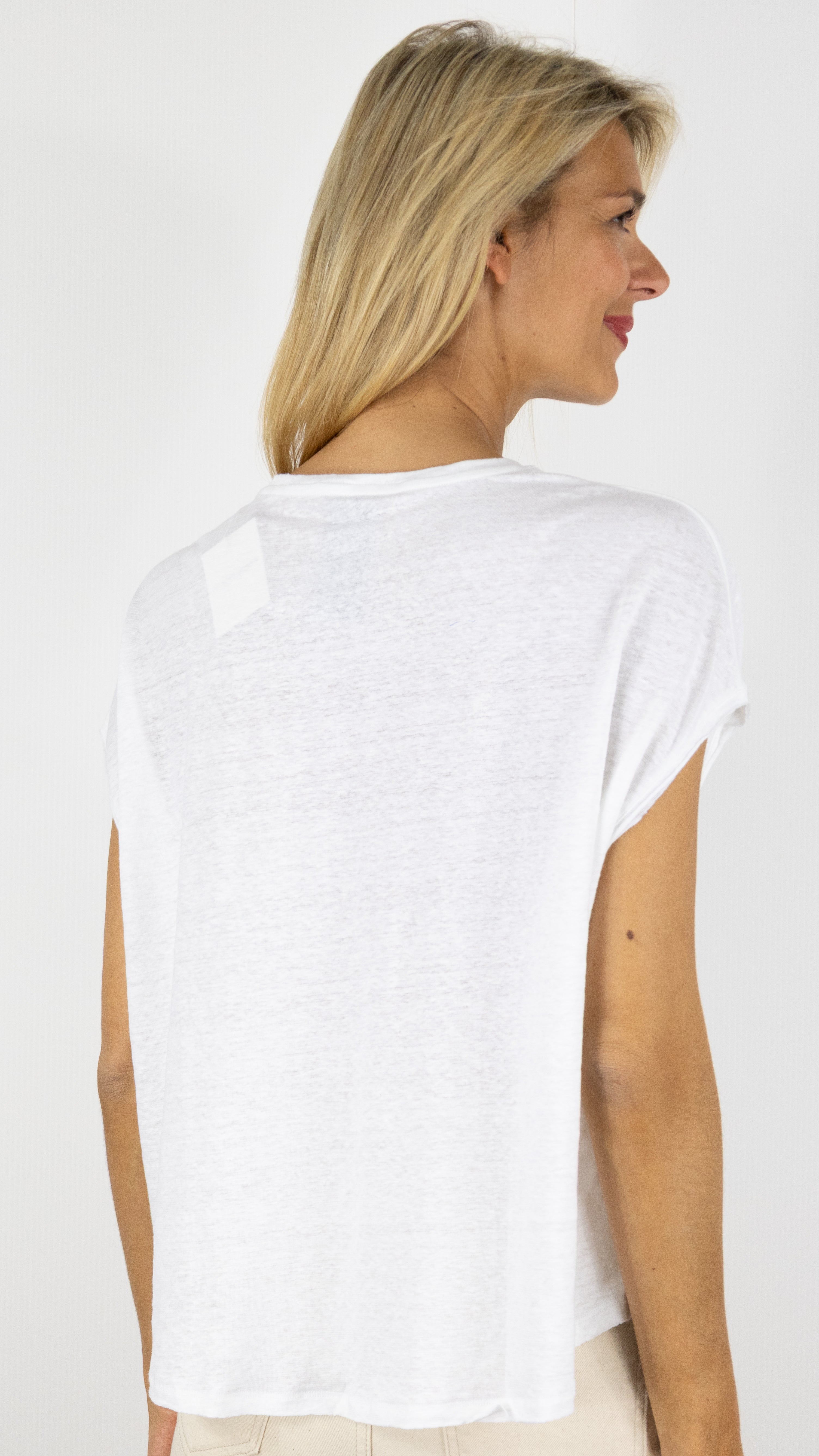 TEE-SHIRT COL ROND AMPLE EN LIN MAJESTIC FILATURES FTS966/M011#COLOR_001/BLANC