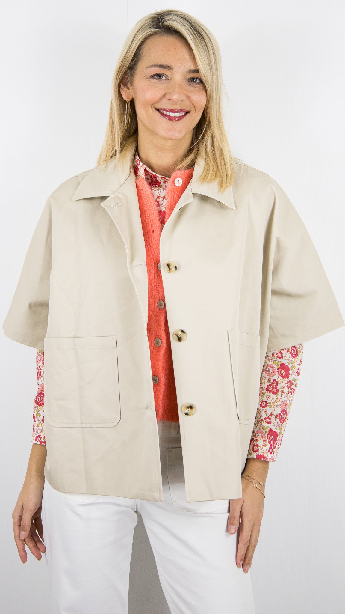 VESTE MANCHES COURTES OVERSIZE EN COTON BEIGE IT HIPPIE G156-80