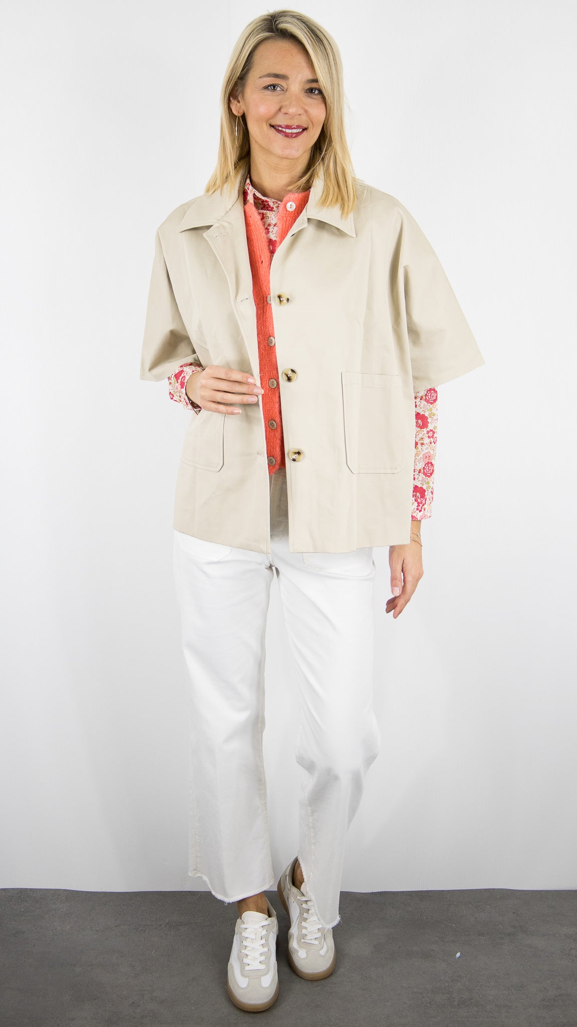 VESTE MANCHES COURTES OVERSIZE EN COTON BEIGE IT HIPPIE G156-80