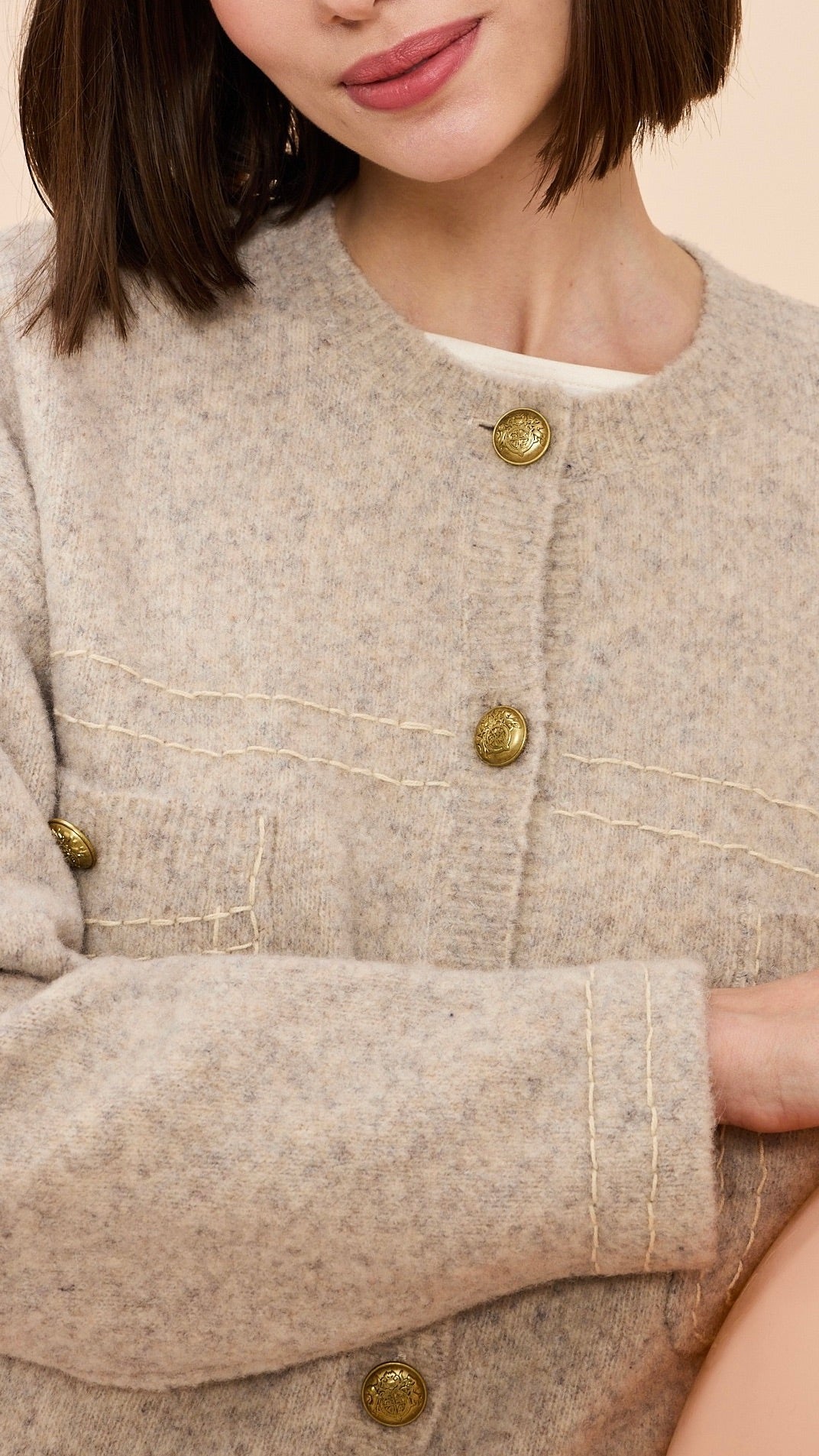 VESTE CARDIGAN EN MAILLE  JEFF GABRIELLE#COLOR_61/GREIGE