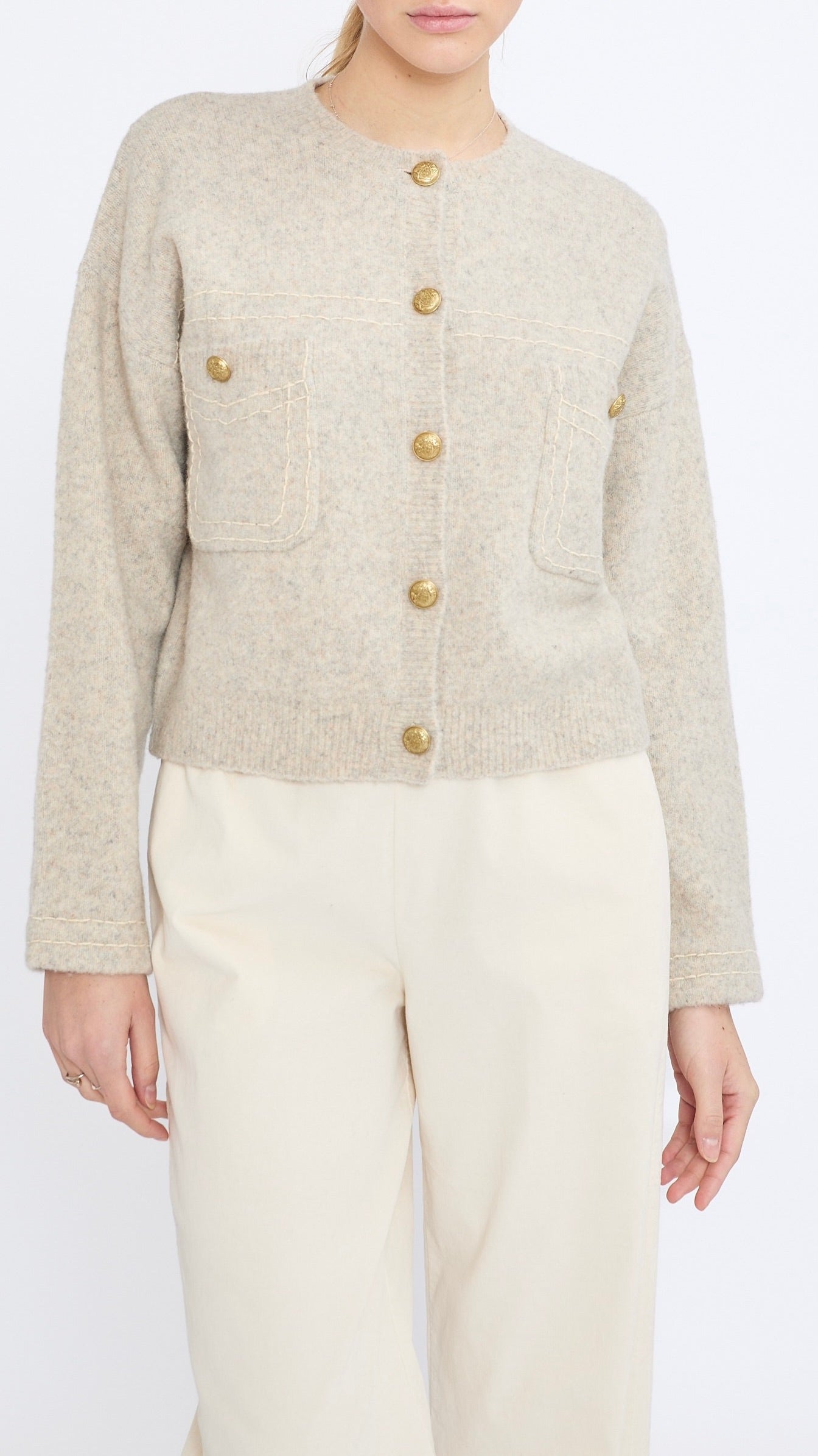 VESTE CARDIGAN EN MAILLE  JEFF GABRIELLE#COLOR_61/GREIGE