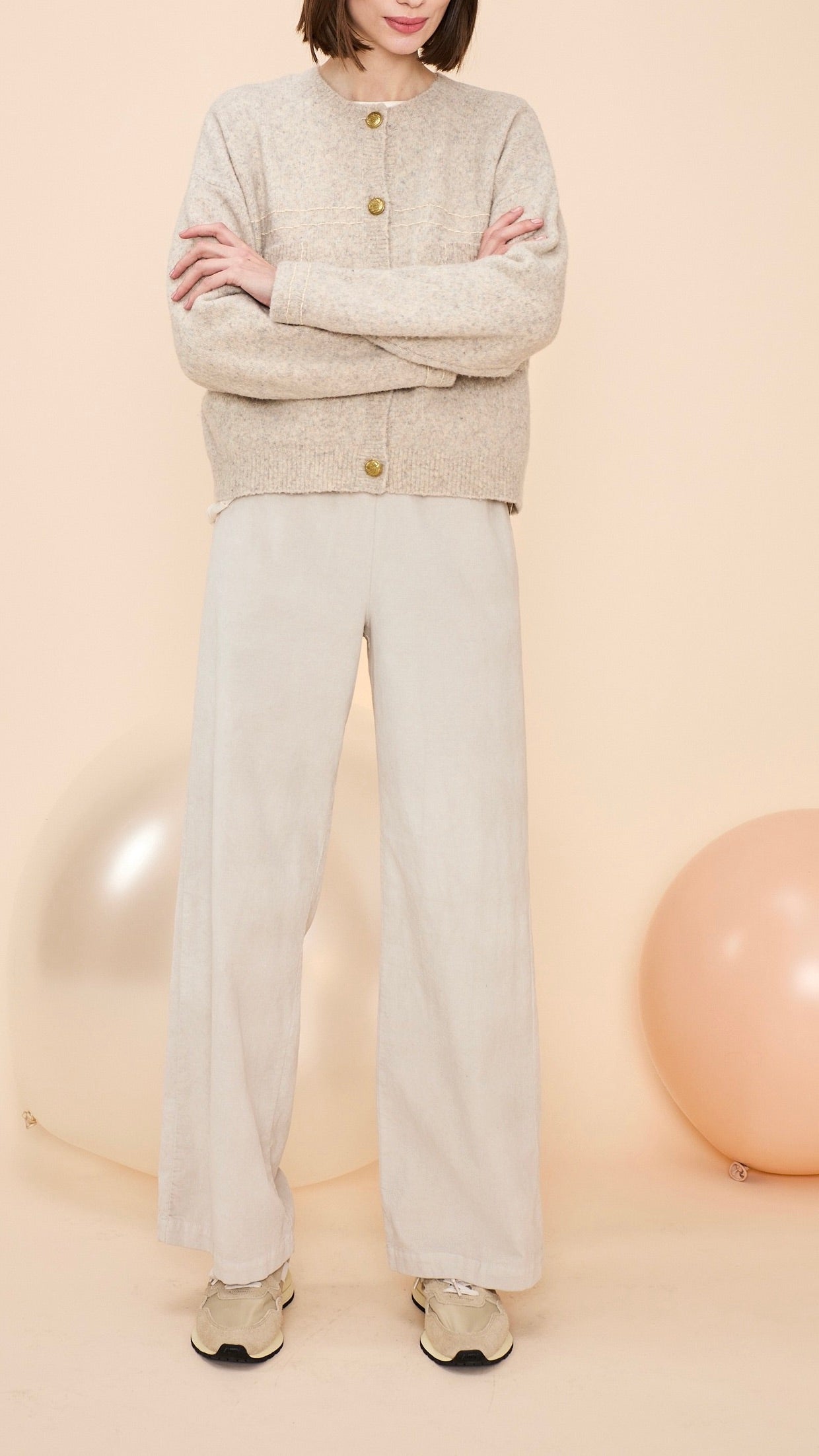 VESTE CARDIGAN EN MAILLE  JEFF GABRIELLE#COLOR_61/GREIGE