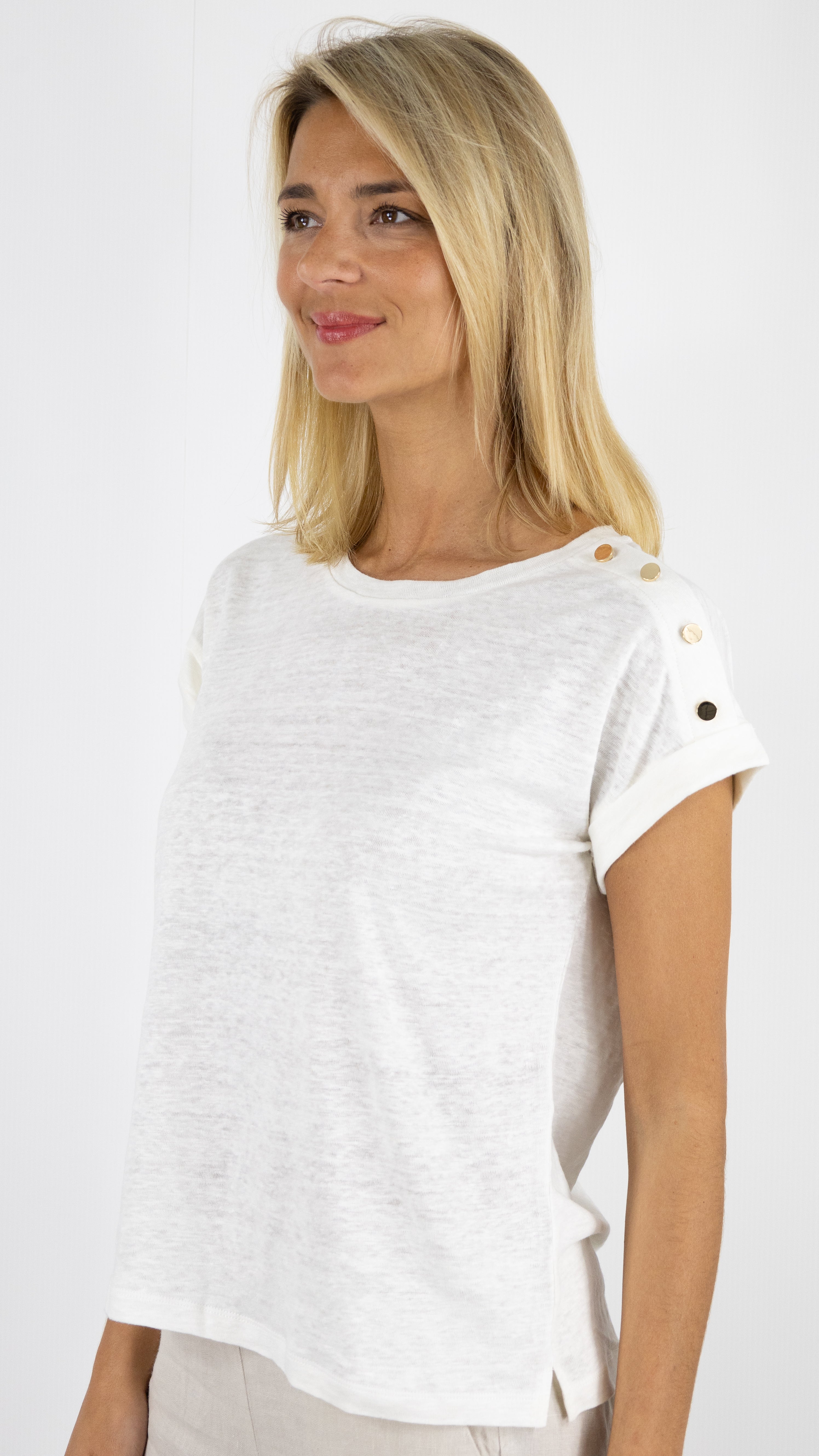 TEE SHIRT EN LIN MANCHES COURTES GERARD DAREL GIGI DBT29/B250#COLOR_12/ECRU