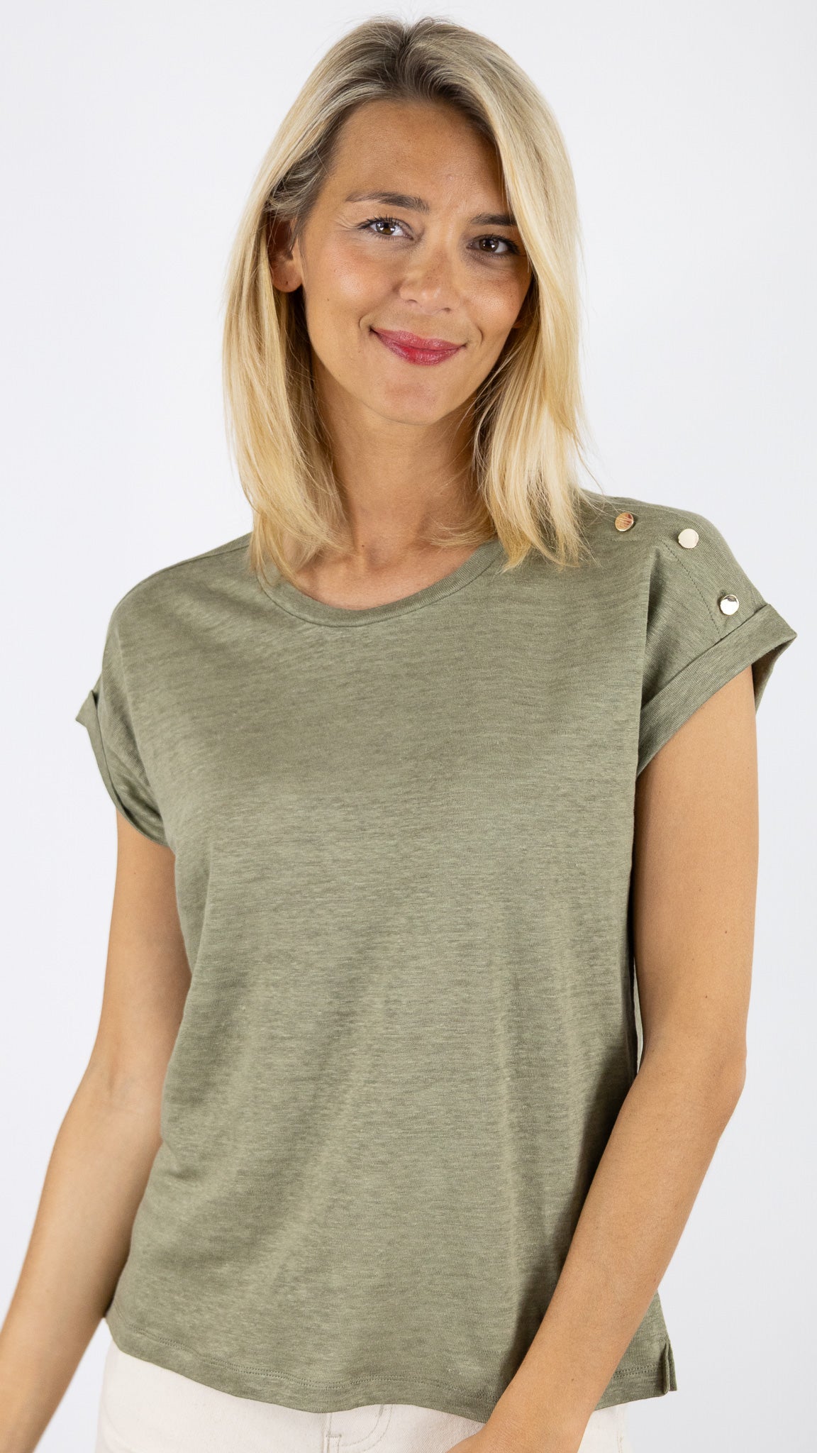TEE SHIRT EN LIN MANCHES COURTES GERARD DAREL GIGI DBT29/B250#COLOR_50/KAKI