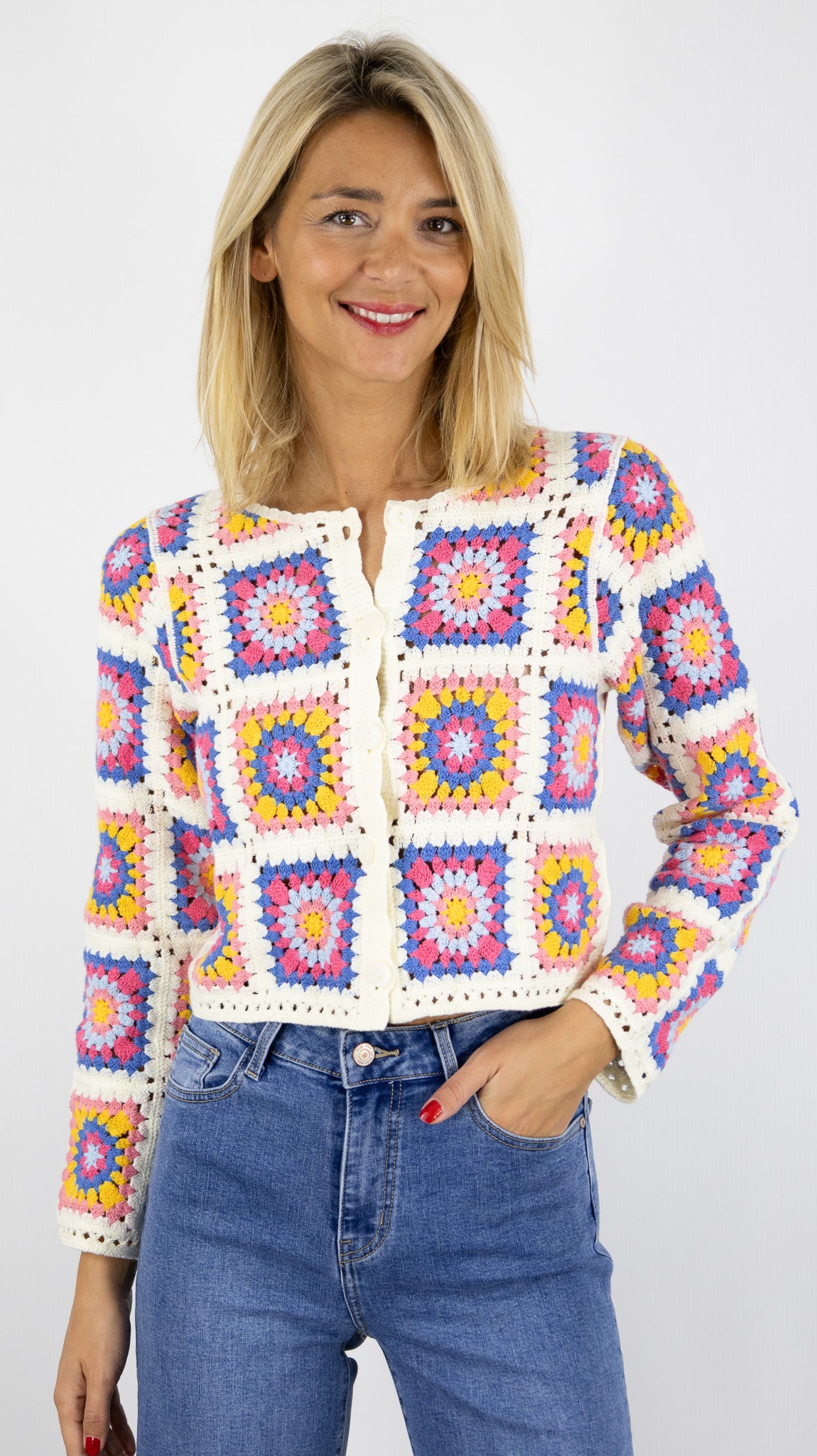 GILET COURT EN CROCHET MULTICOLORE SO SWEET GT2504 