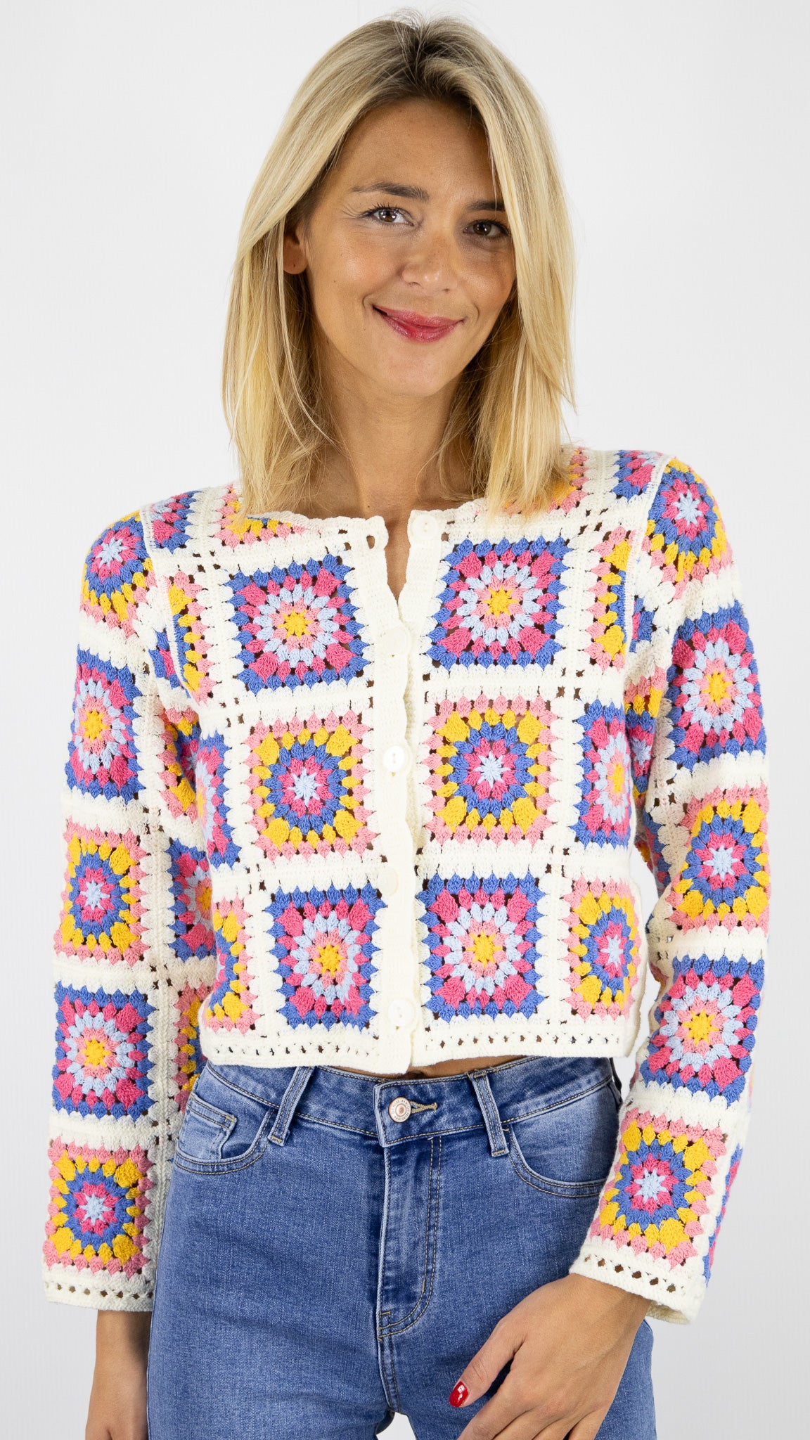 GILET COURT EN CROCHET MULTICOLORE SO SWEET GT2504 