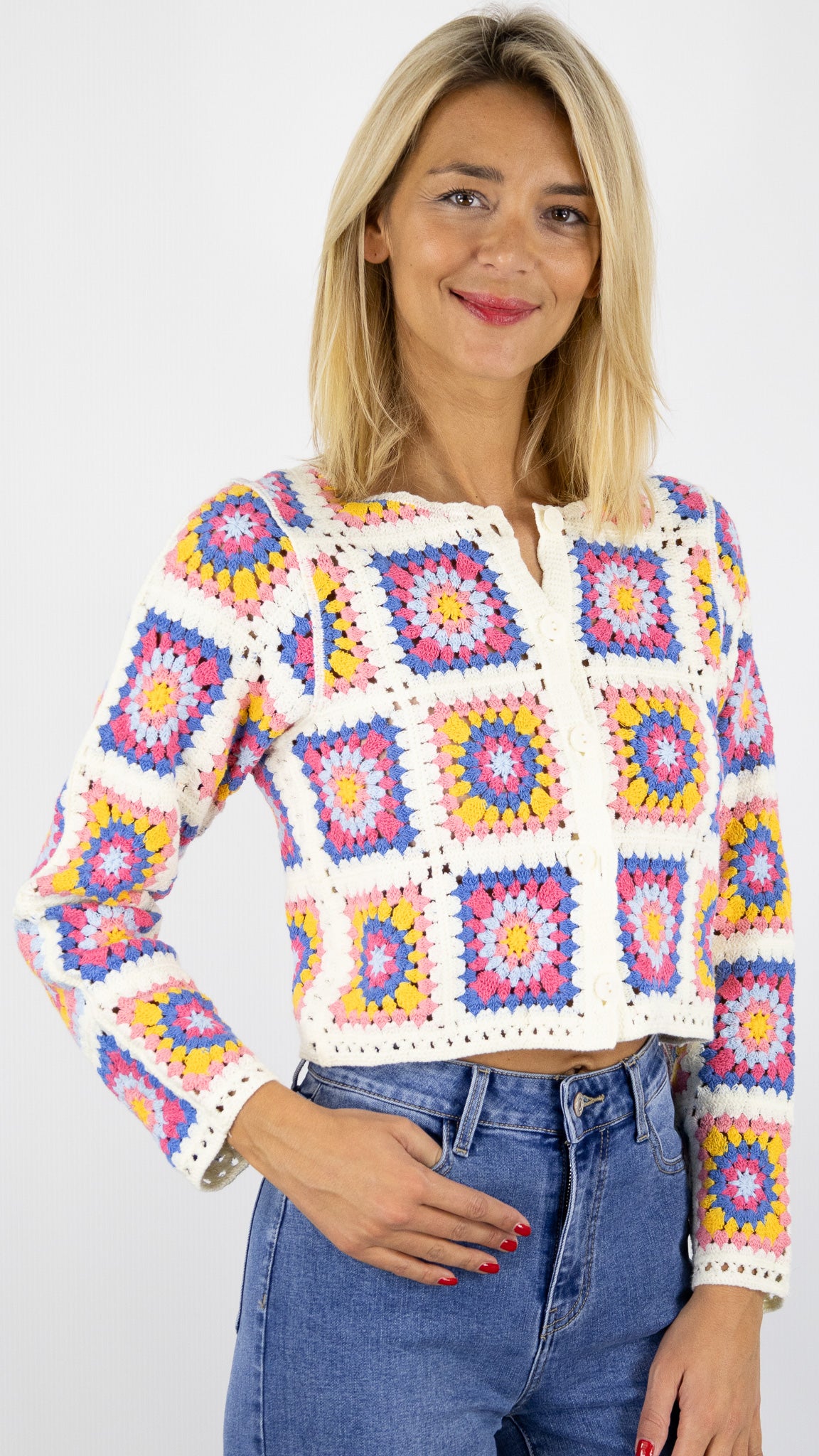 GILET COURT EN CROCHET MULTICOLORE SO SWEET GT2504 