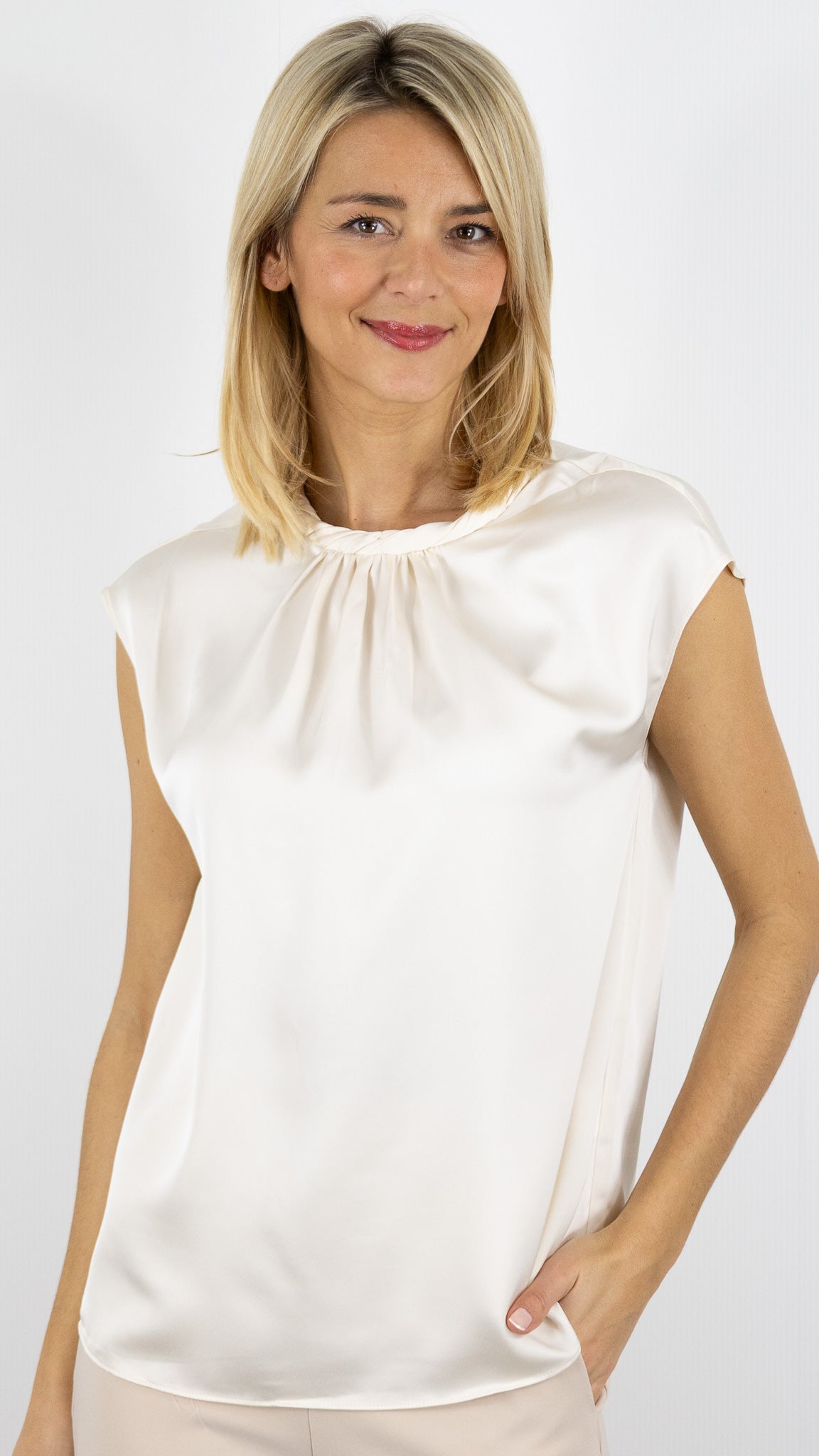 TOP SANS MCH COL ENROULE FLUIDE DROIT#color_OFF WHITE/ECRU