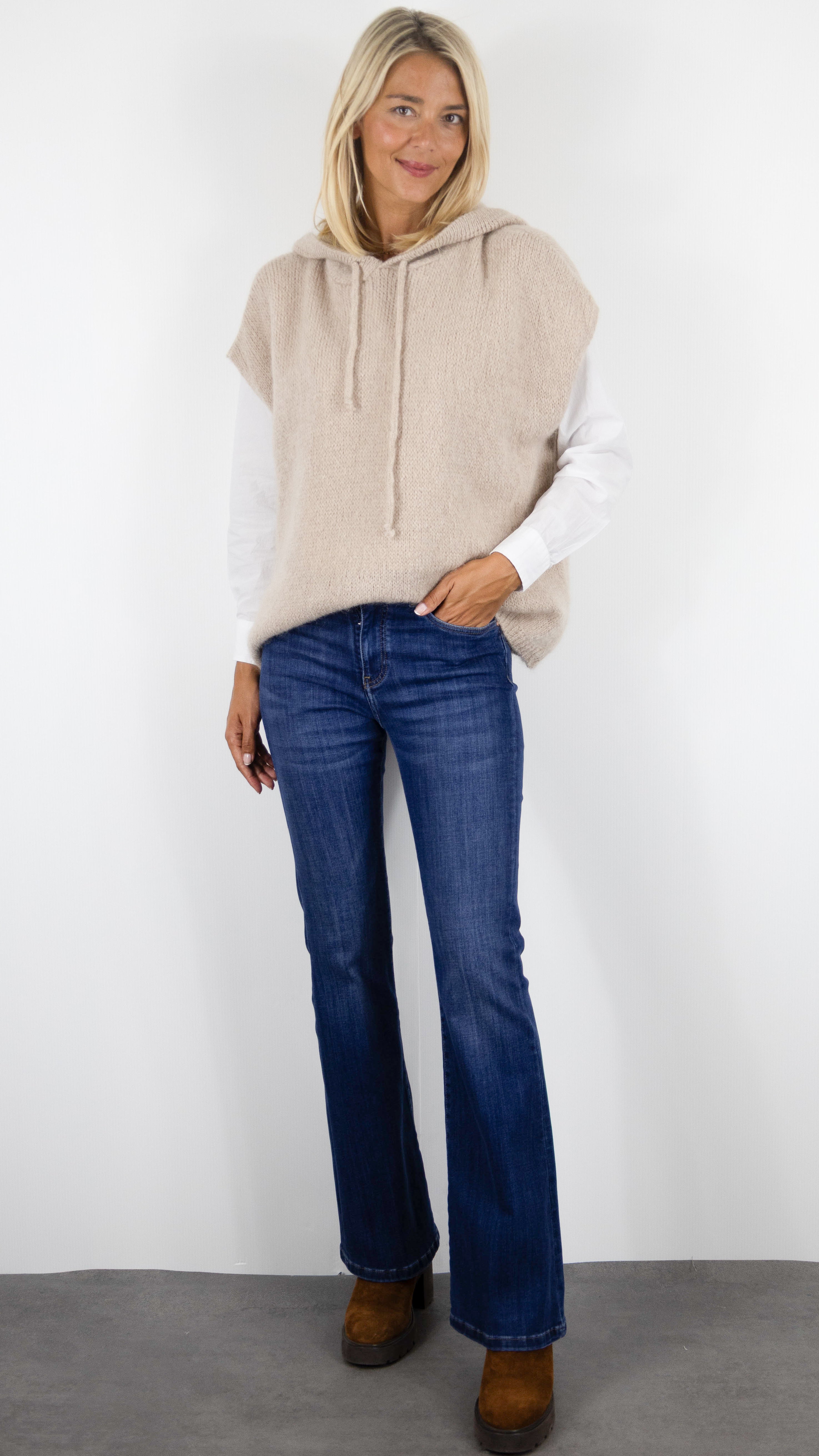 PULL AMPLE À CAPUCHE SANS MANCHES POUR FEMME ANDROMEDE H2489#COLOR_BEIGE