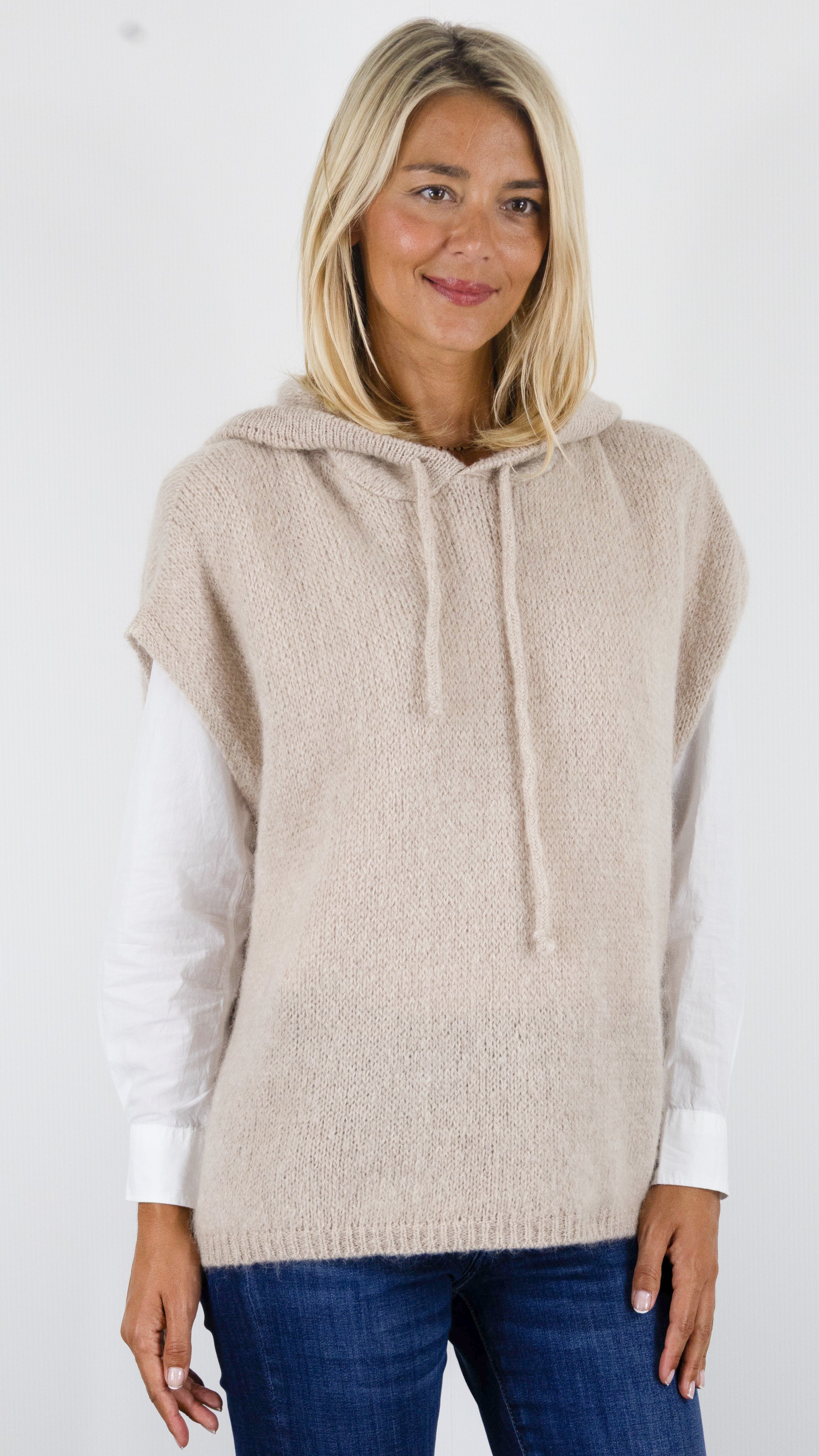 PULL AMPLE À CAPUCHE SANS MANCHES POUR FEMME ANDROMEDE H2489#COLOR_BEIGE