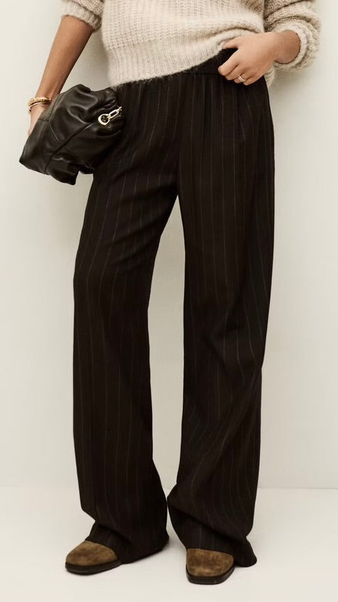 PANTALON RAYÉ CHOCOLAT AMPLE EN LAINE POUR FEMME HANDREW BASH